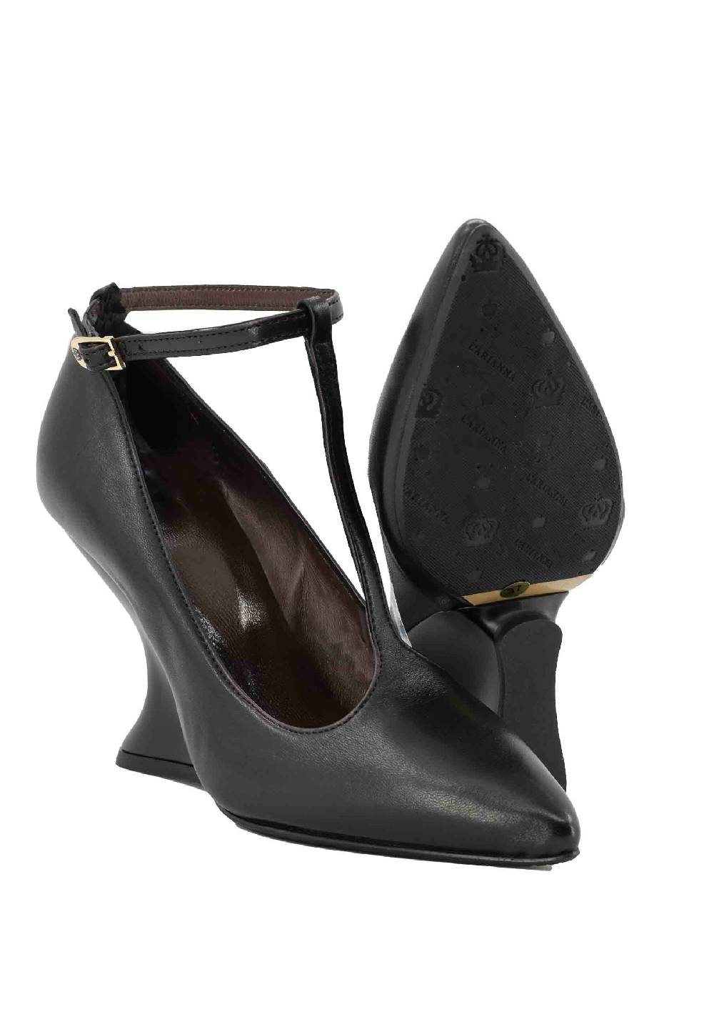 L'ARIANNA Decollete DE1678/Z in pelle nera con zeppa alta e punta sfilata Saldi