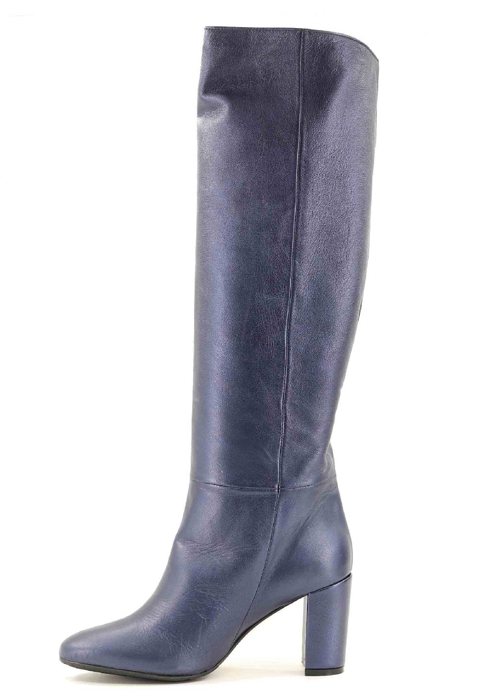 L'ARIANNA Stivali ST1689 a tubo in pelle lamin blu con punta tonda Vendite Flash
