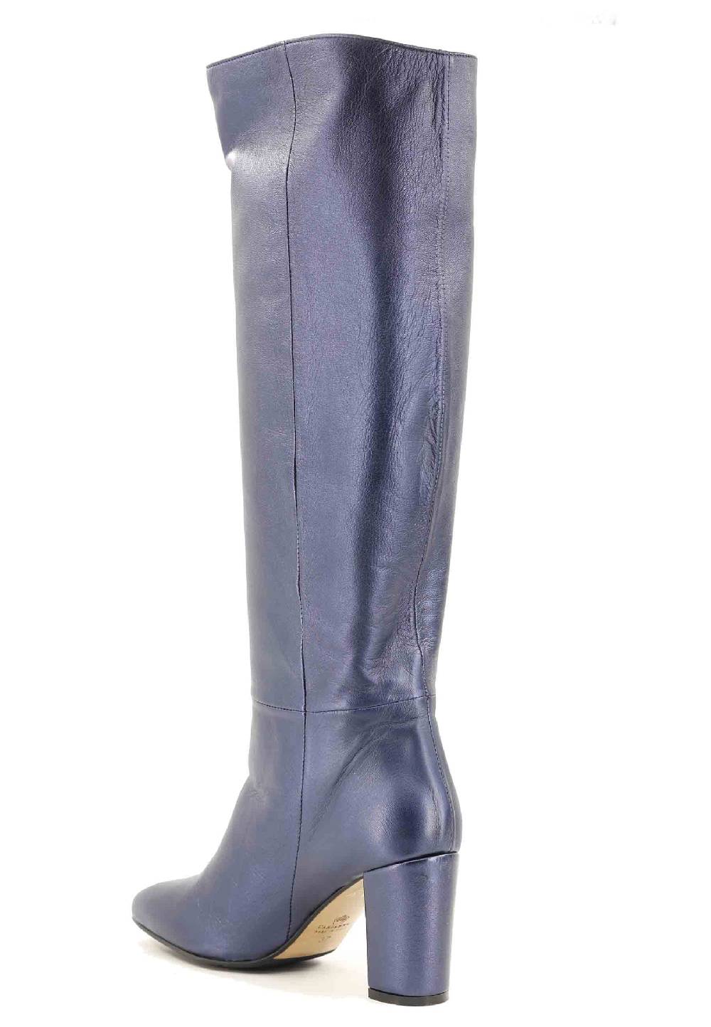 L'ARIANNA Stivali ST1689 a tubo in pelle lamin blu con punta tonda Vendite Flash