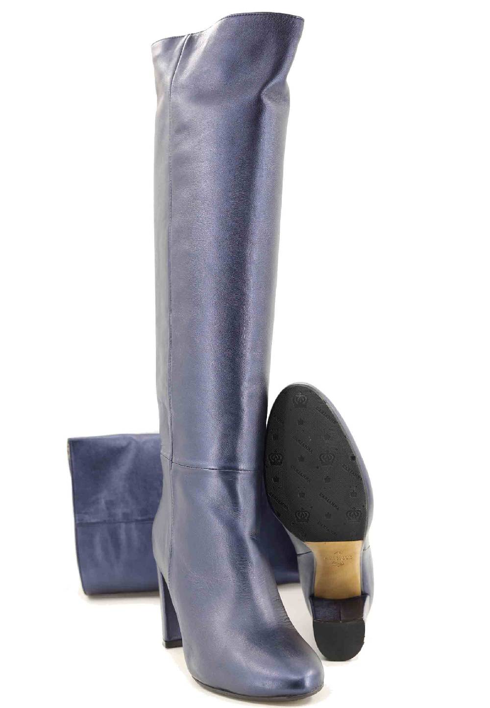 L'ARIANNA Stivali ST1689 a tubo in pelle lamin blu con punta tonda Vendite Flash