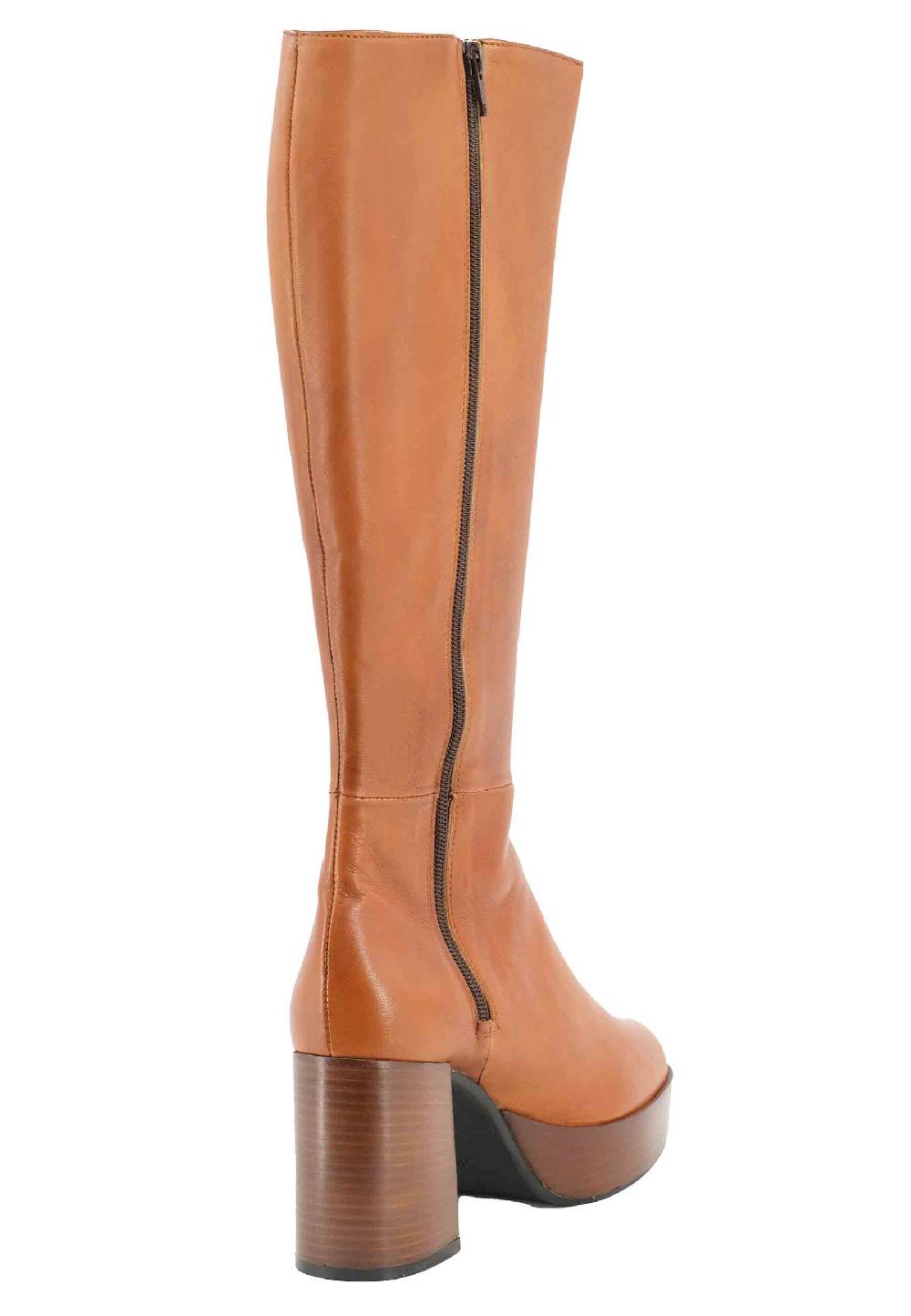 L'ARIANNA Stivali ST1557 in pelle cuoio con tacco e plateau Moda
