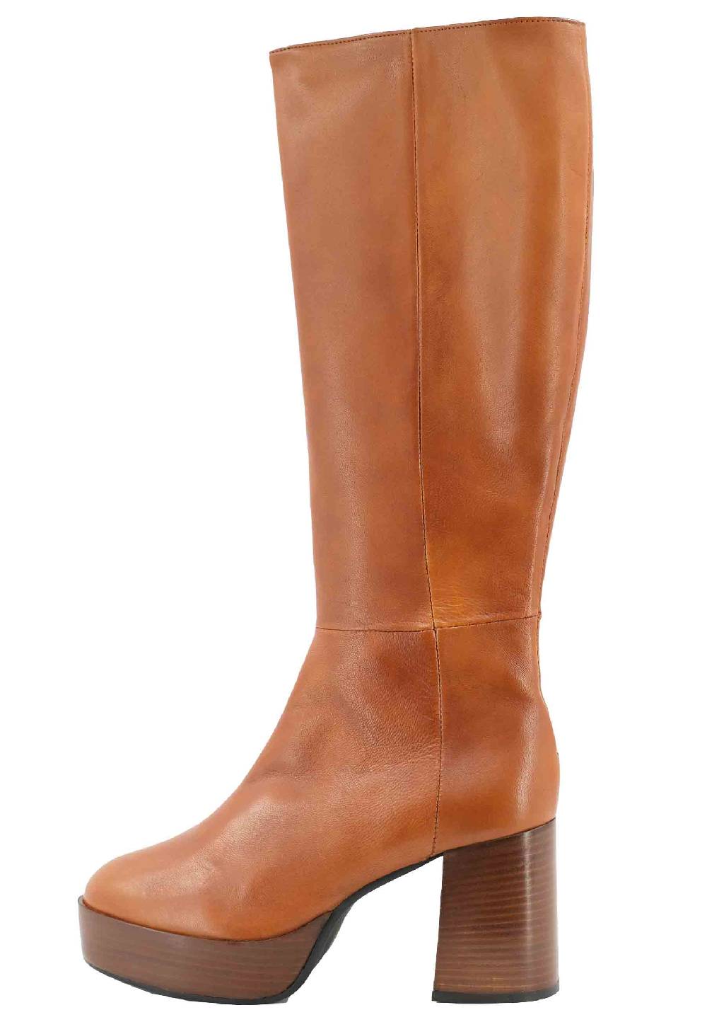 L'ARIANNA Stivali ST1557 in pelle cuoio con tacco e plateau Moda