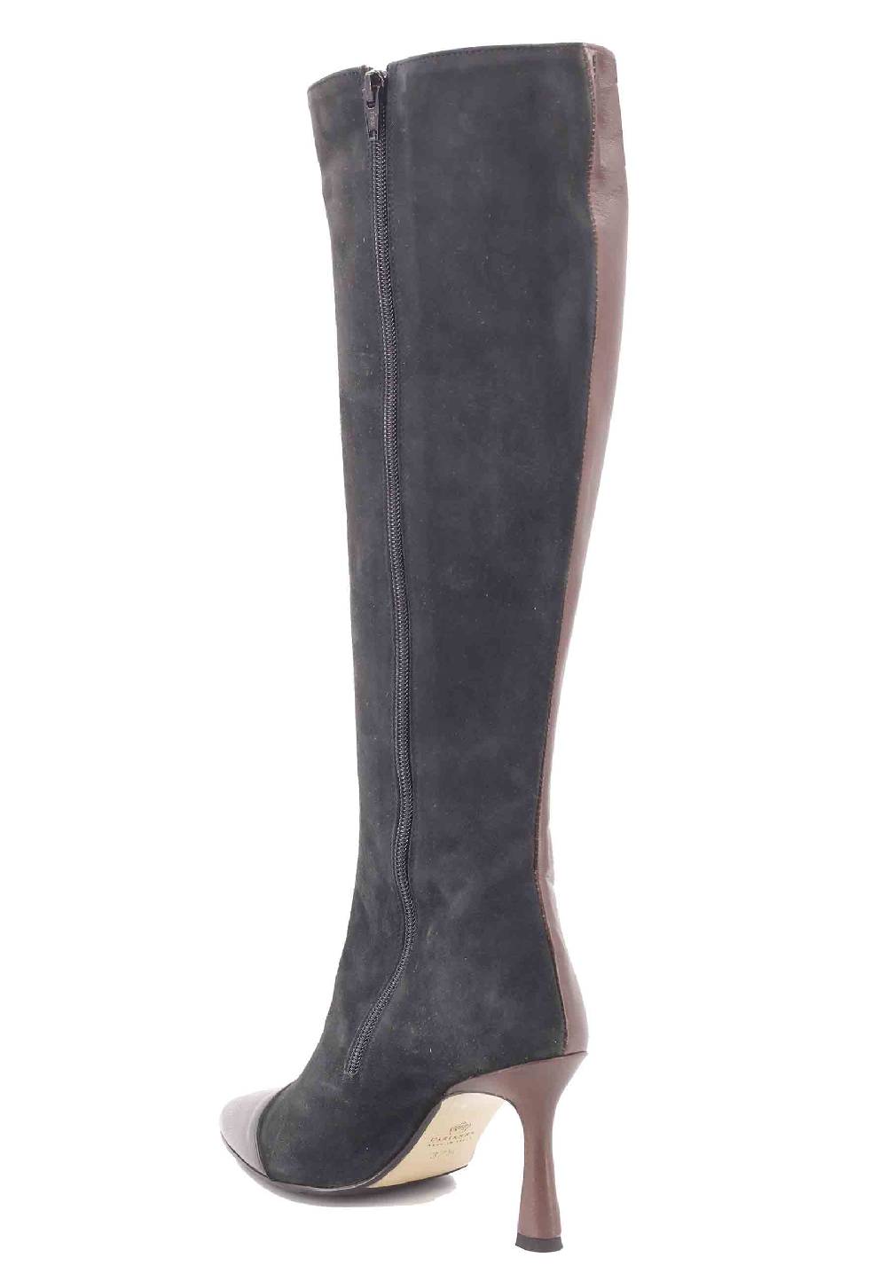 L'ARIANNA Stivali ST1592/RT in pelle grigia e testa di moro con zip laterale e suola in cuoio In Linea