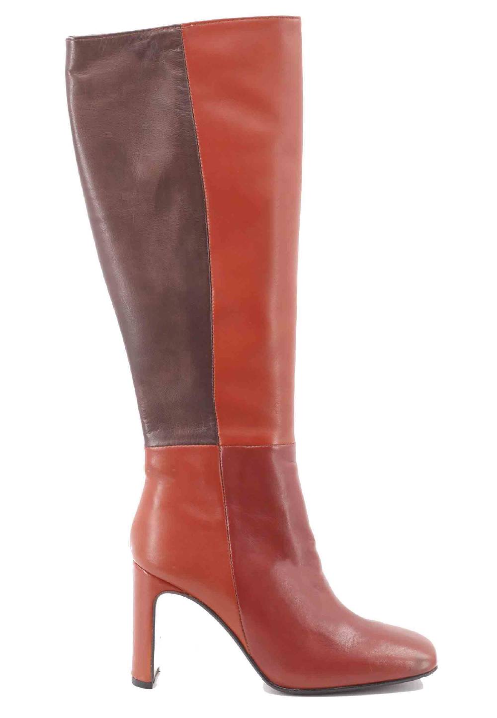 L'ARIANNA Stivali ST1300 patchwork in pelle cuoio e marrone con tacco alto