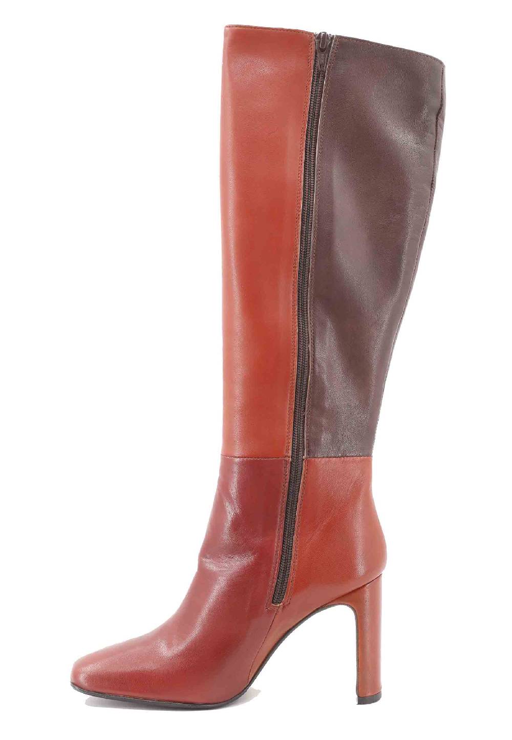 L'ARIANNA Stivali ST1300 patchwork in pelle cuoio e marrone con tacco alto Promozione