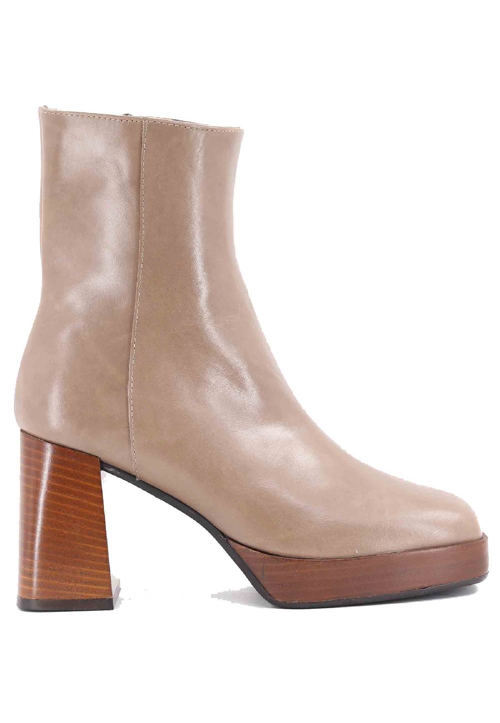 L'ARIANNA Stivaletti TR1665 in pelle taupe con tacco alto e plateau