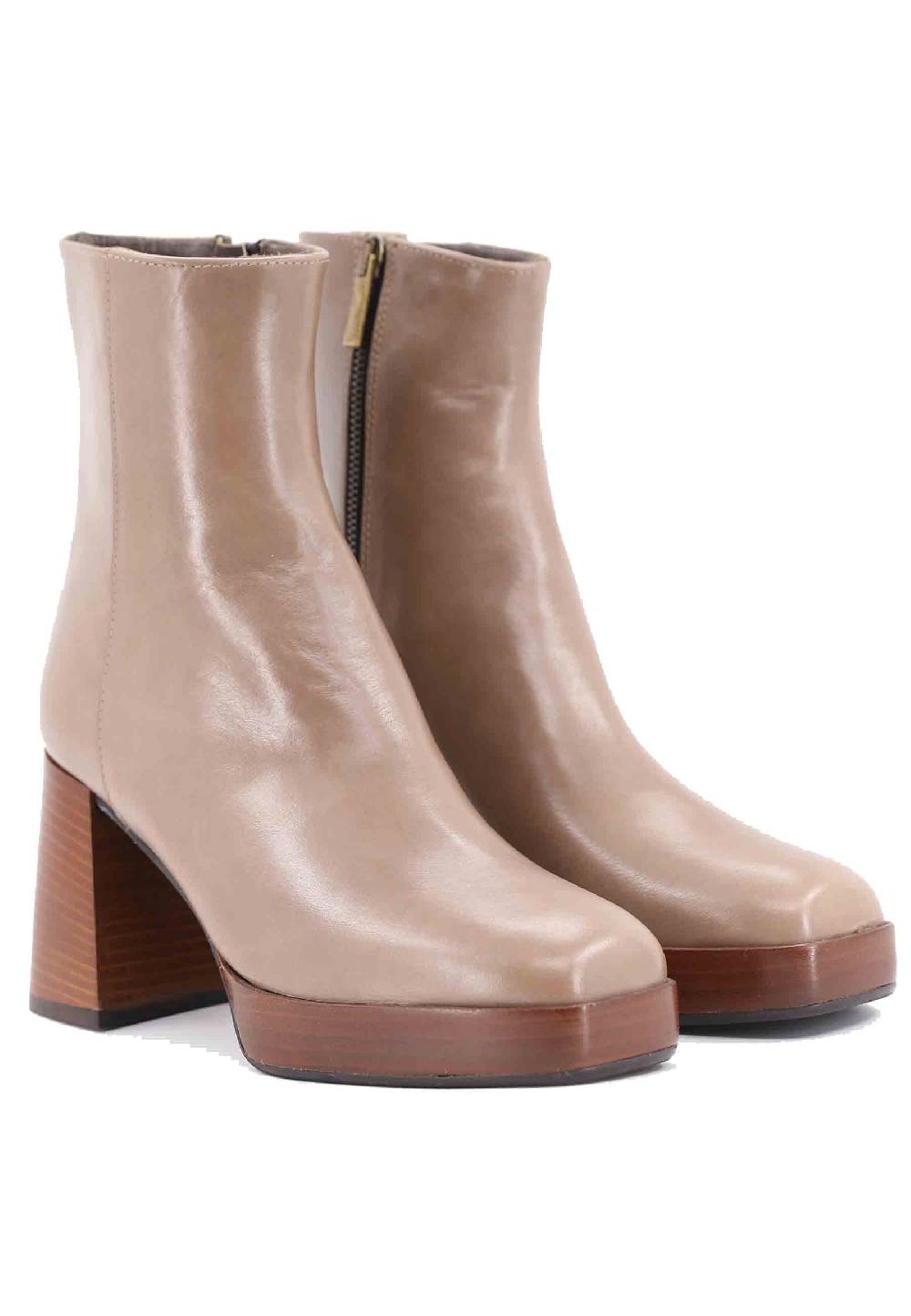 L'ARIANNA Stivaletti TR1665 in pelle taupe con tacco alto e plateau Qualità Garantita