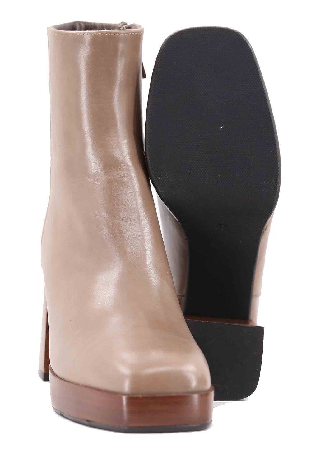 L'ARIANNA Stivaletti TR1665 in pelle taupe con tacco alto e plateau Qualità Garantita