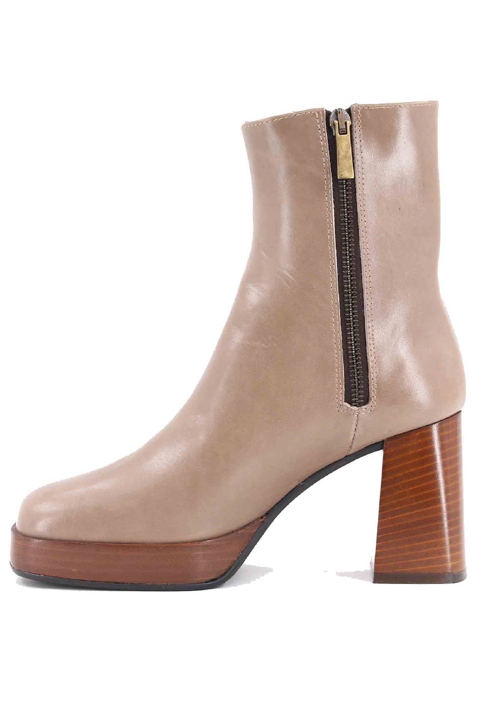 L'ARIANNA Stivaletti TR1665 in pelle taupe con tacco alto e plateau Qualità Garantita