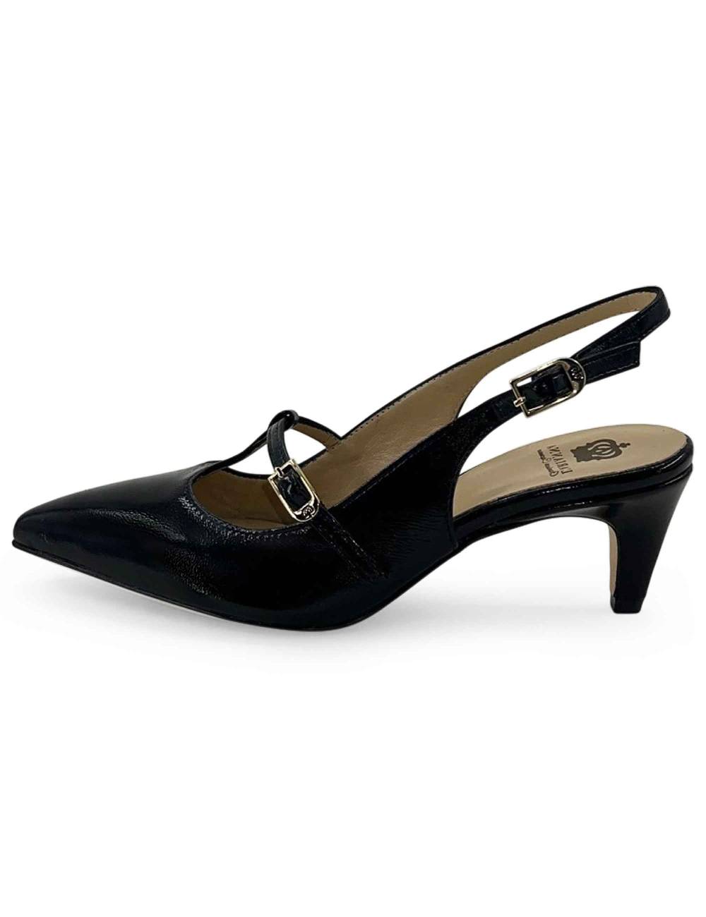 L'ARIANNA Decollete slingback CH1720 da donna in pelle color nero con cinturino Offerta
