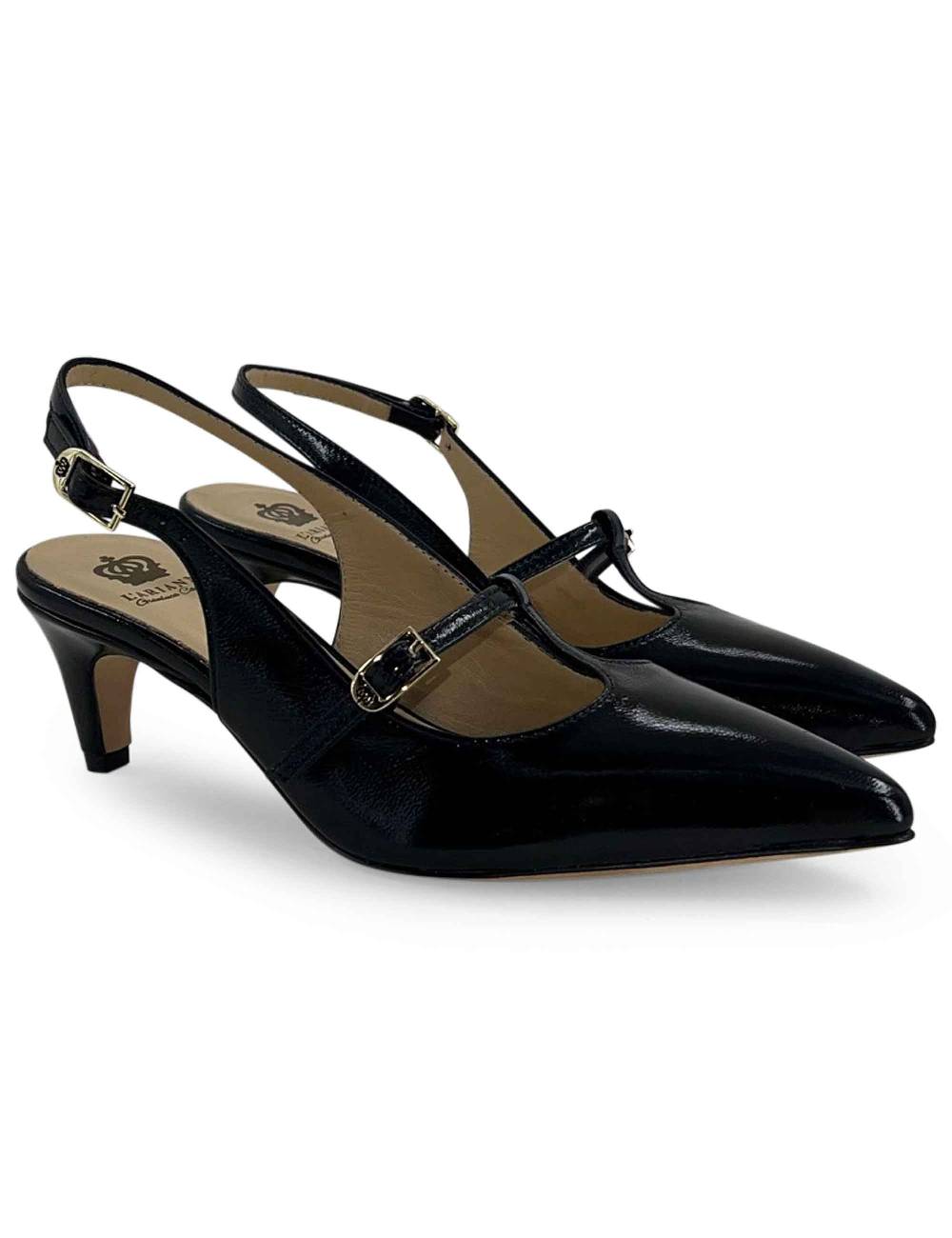 L'ARIANNA Decollete slingback CH1720 da donna in pelle color nero con cinturino Offerta