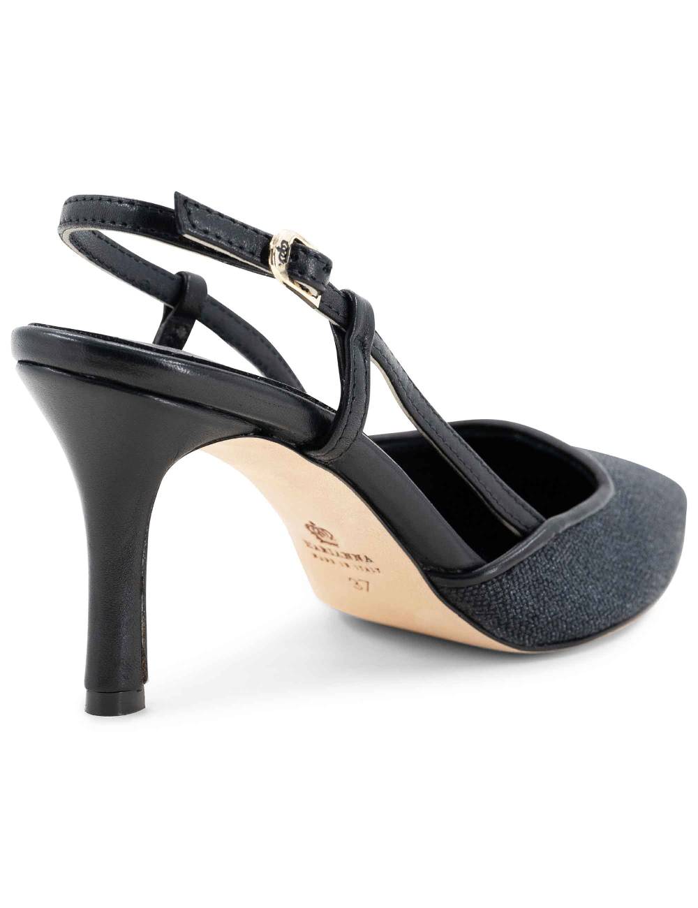 L'ARIANNA decollete slingback ch1725 in tessuto zena dark con cinturino e tacco in pelle nera Hotsell