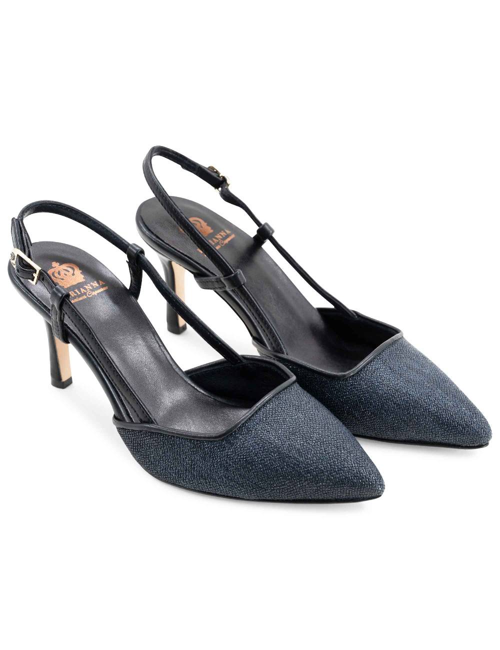 L'ARIANNA decollete slingback ch1725 in tessuto zena dark con cinturino e tacco in pelle nera Hotsell