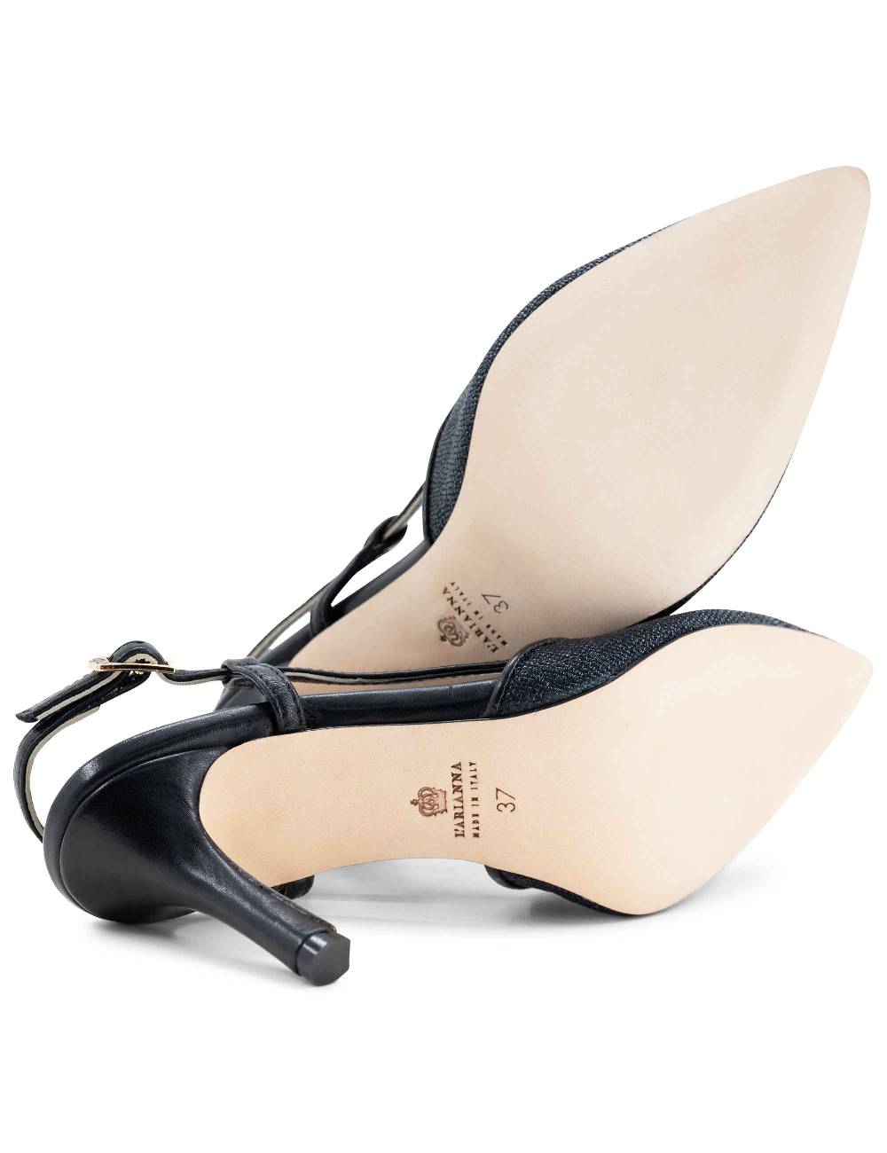 L'ARIANNA decollete slingback ch1725 in tessuto zena dark con cinturino e tacco in pelle nera Hotsell
