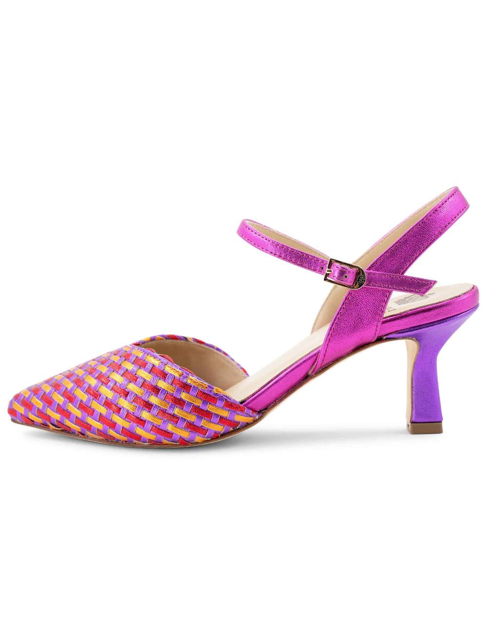 L'ARIANNA Decollete DE1540/rt da donna in pelle viola arancio e fucsia con cinturino alla caviglia Vendita Economica