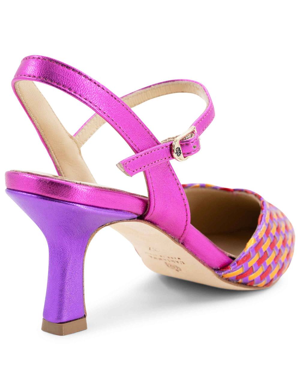 L'ARIANNA Decollete DE1540/rt da donna in pelle viola arancio e fucsia con cinturino alla caviglia Vendita Economica