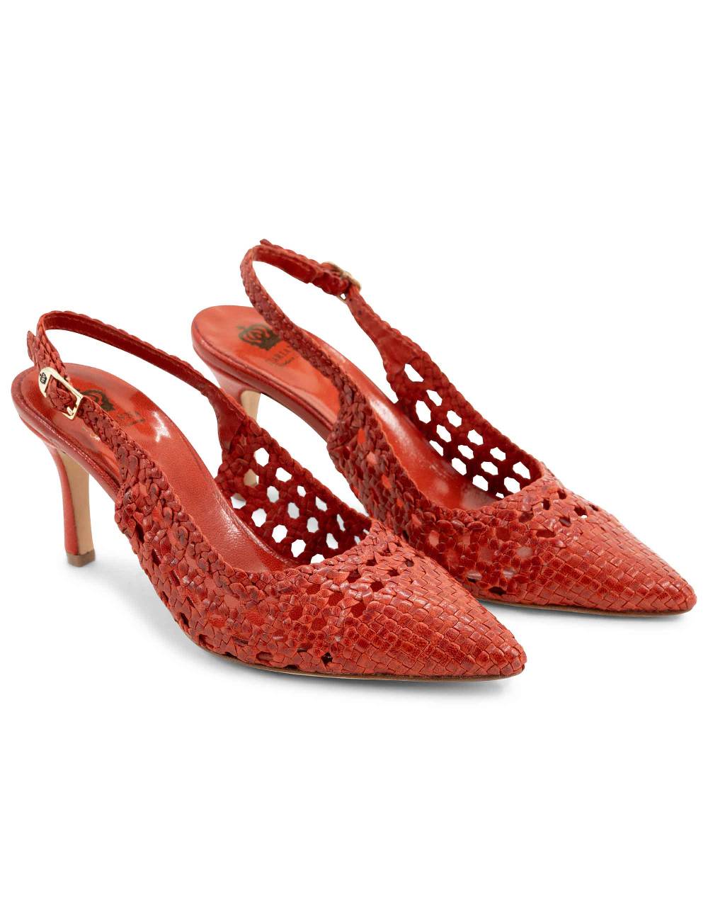 L'ARIANNA Decollete CH1619/RT slingback in pelle intrecciata ARANCIONE tacco alto Vendite Flash