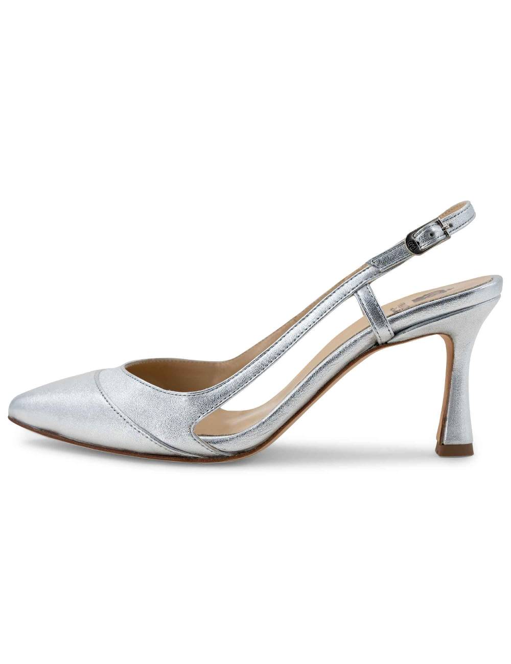 L'ARIANNA Decollete slingback ch1605/rt donna in pelle lamin argento con tacco alto l'arianna Negozio