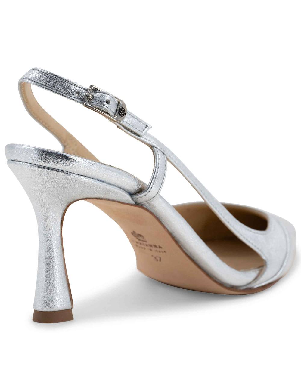L'ARIANNA Decollete slingback ch1605/rt donna in pelle lamin argento con tacco alto l'arianna Negozio