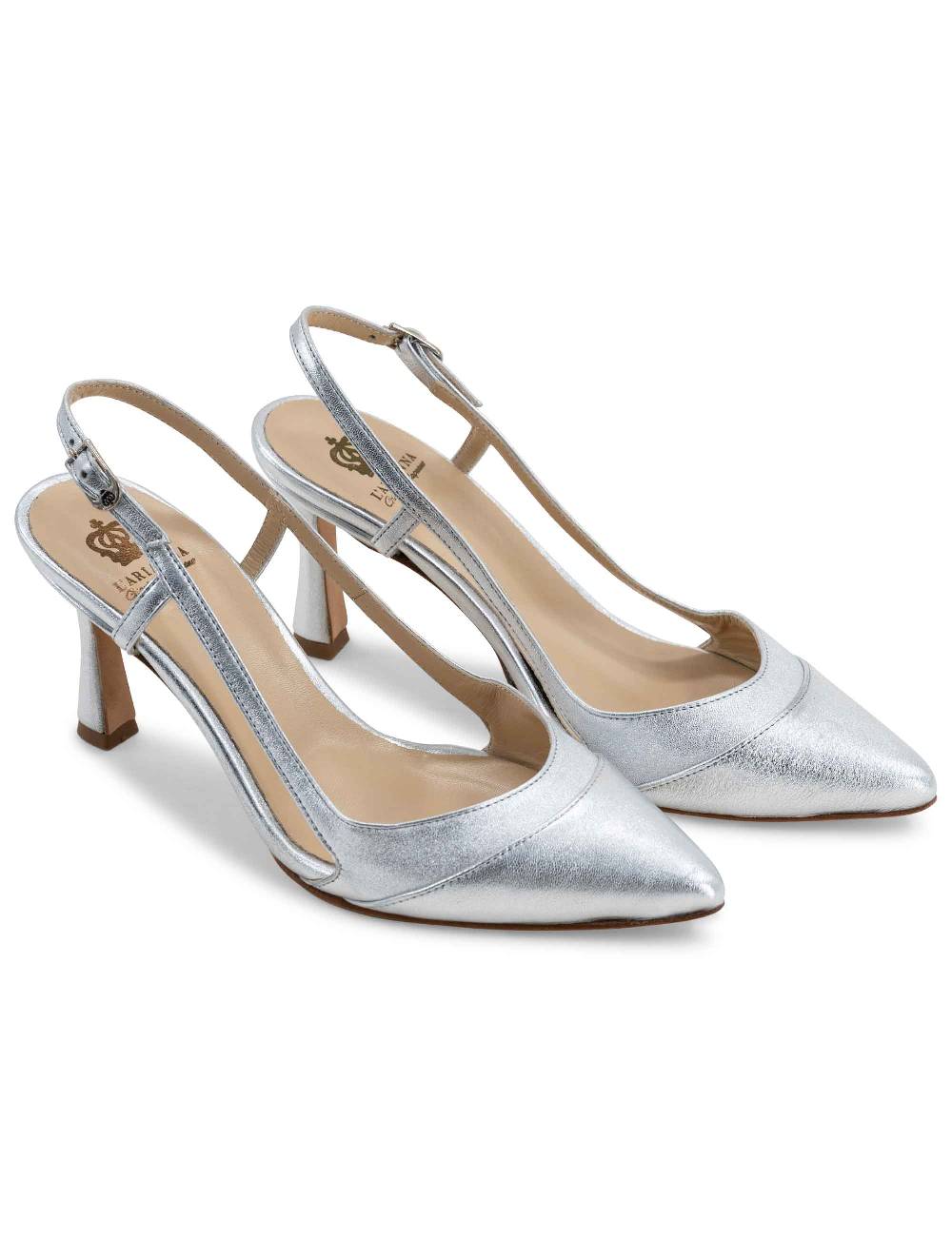 L'ARIANNA Decollete slingback ch1605/rt donna in pelle lamin argento con tacco alto l'arianna Negozio