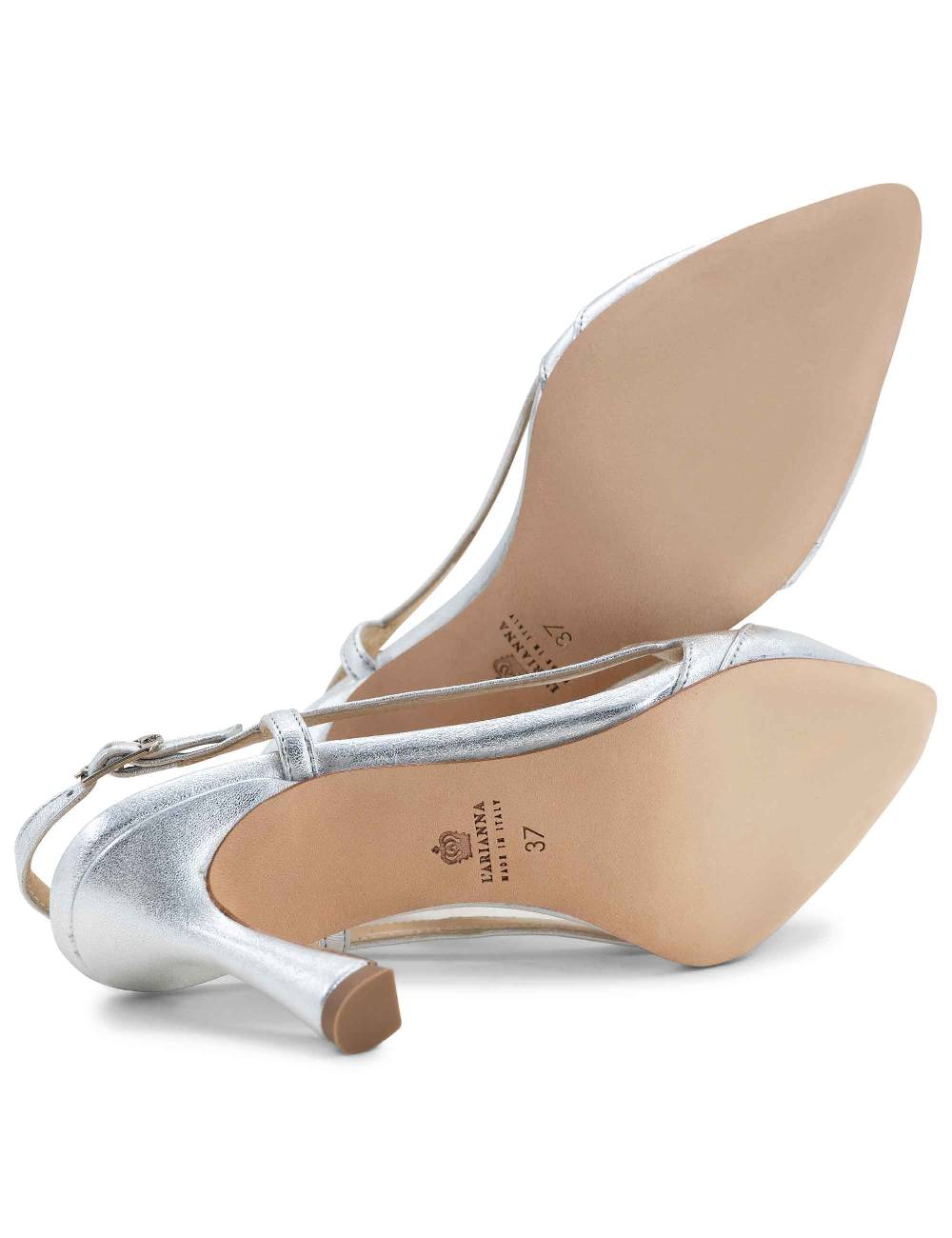 L'ARIANNA Decollete slingback ch1605/rt donna in pelle lamin argento con tacco alto l'arianna Negozio