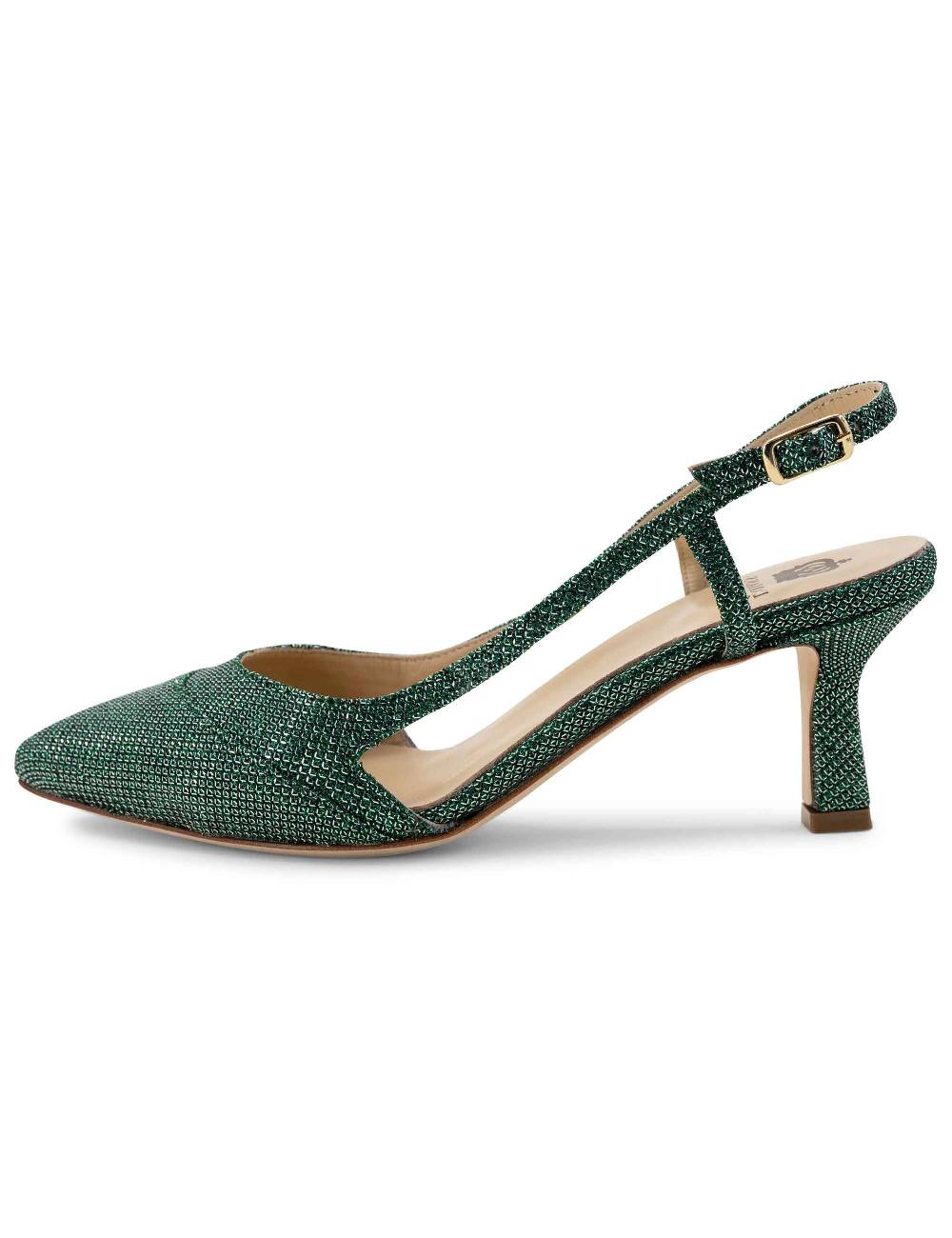 L'ARIANNA Decollete slingback ch1603/rt donna in tessuto luminor verde con tacco medio l'arianna 2025