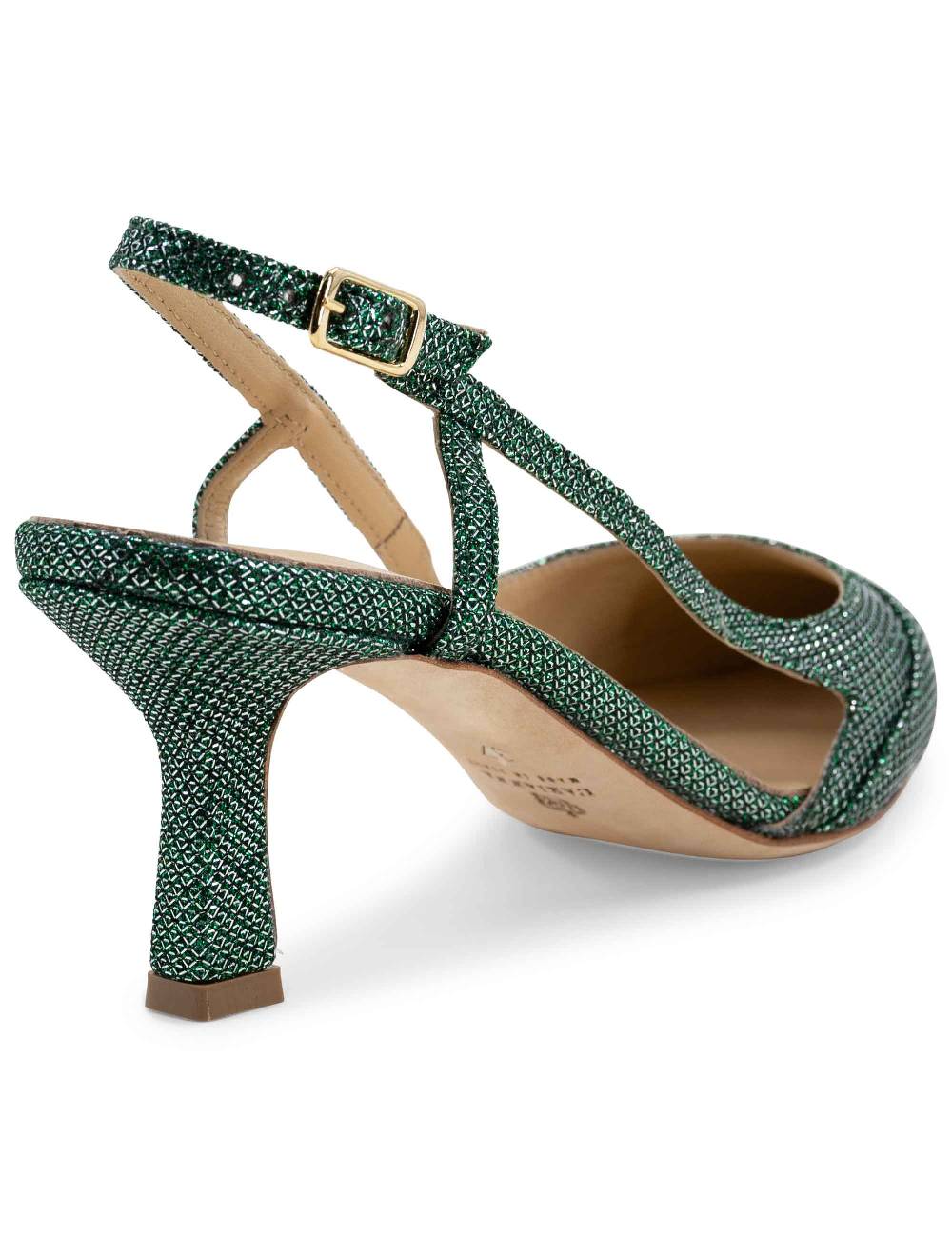 L'ARIANNA Decollete slingback ch1603/rt donna in tessuto luminor verde con tacco medio l'arianna 2025