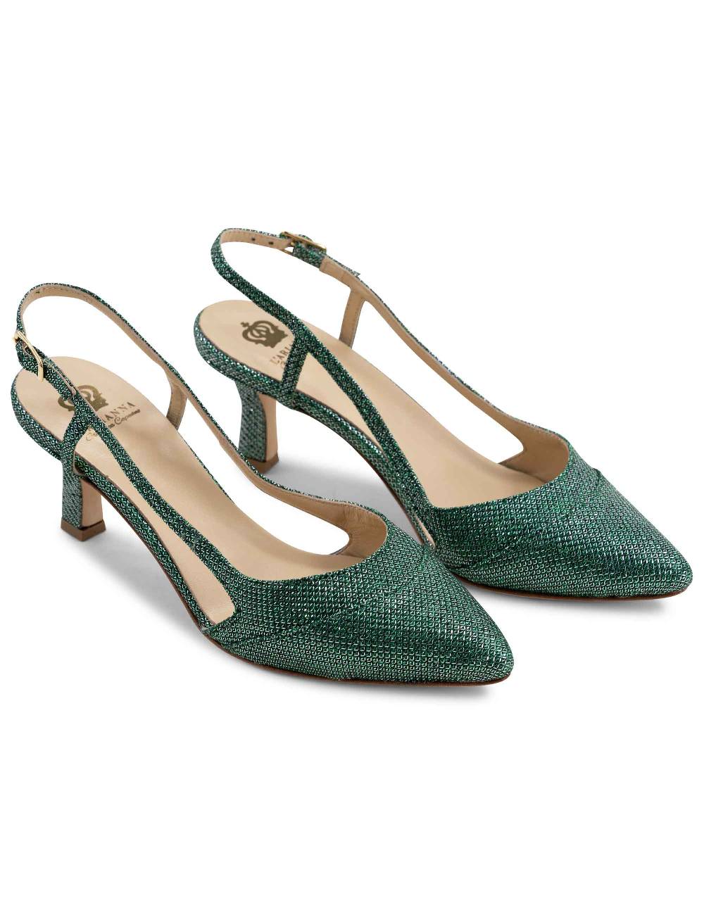L'ARIANNA Decollete slingback ch1603/rt donna in tessuto luminor verde con tacco medio l'arianna 2025