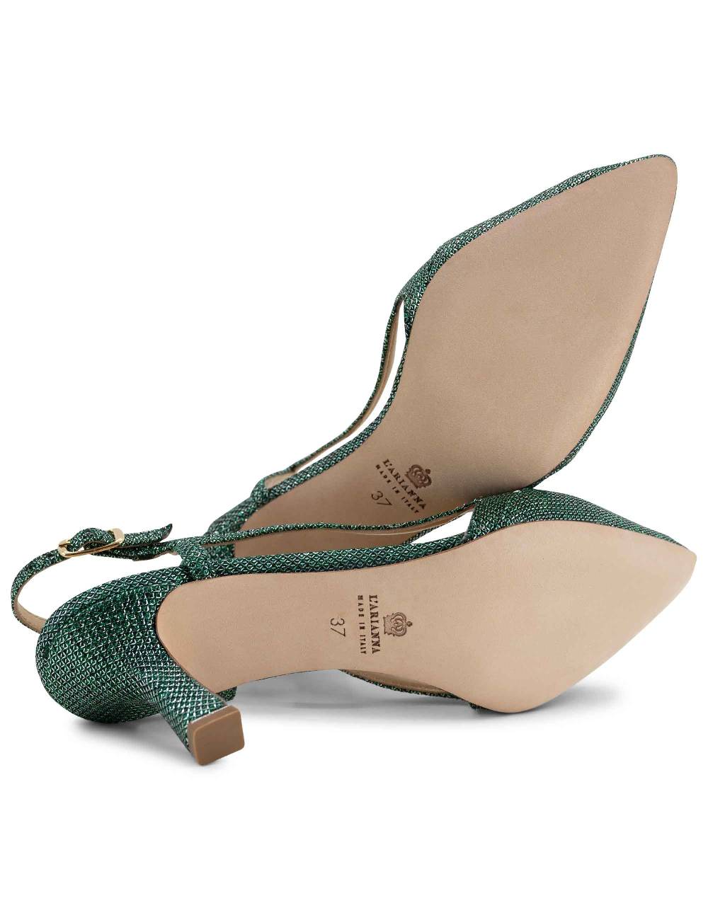 L'ARIANNA Decollete slingback ch1603/rt donna in tessuto luminor verde con tacco medio l'arianna 2025