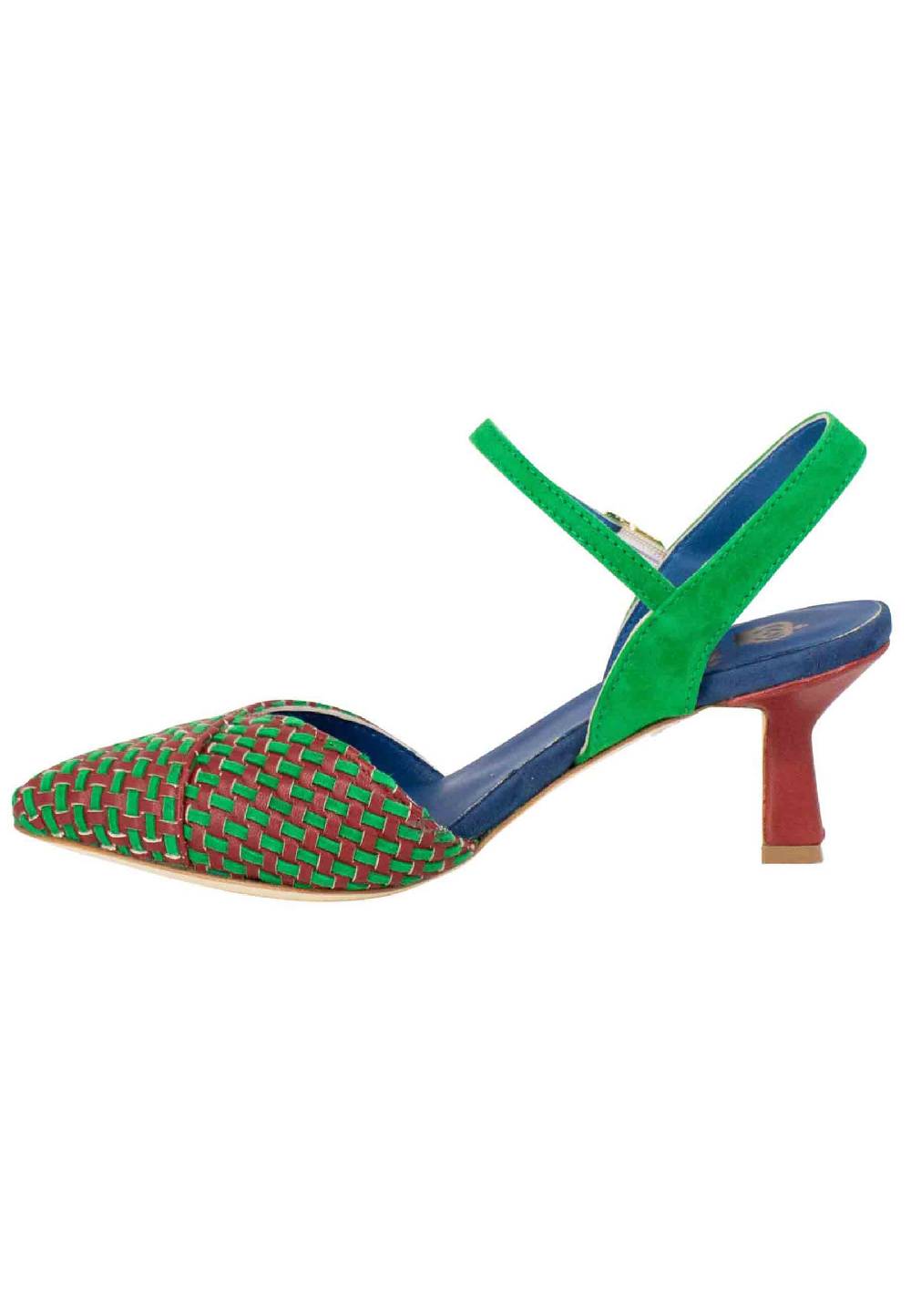 L'ARIANNA Decollete DE1540/rt da donna in camoscio mattone e verde con cinturino alla caviglia Italia