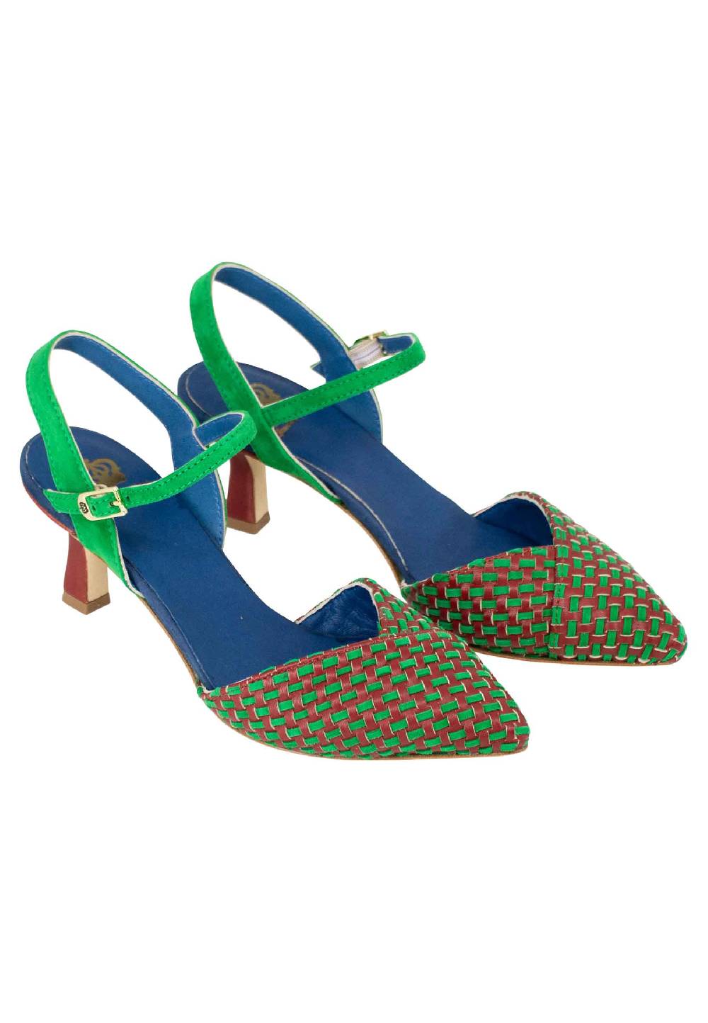 L'ARIANNA Decollete DE1540/rt da donna in camoscio mattone e verde con cinturino alla caviglia Italia