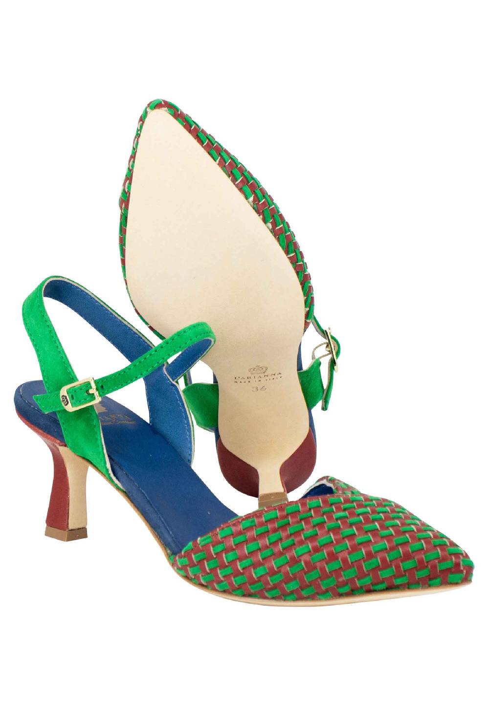 L'ARIANNA Decollete DE1540/rt da donna in camoscio mattone e verde con cinturino alla caviglia Italia