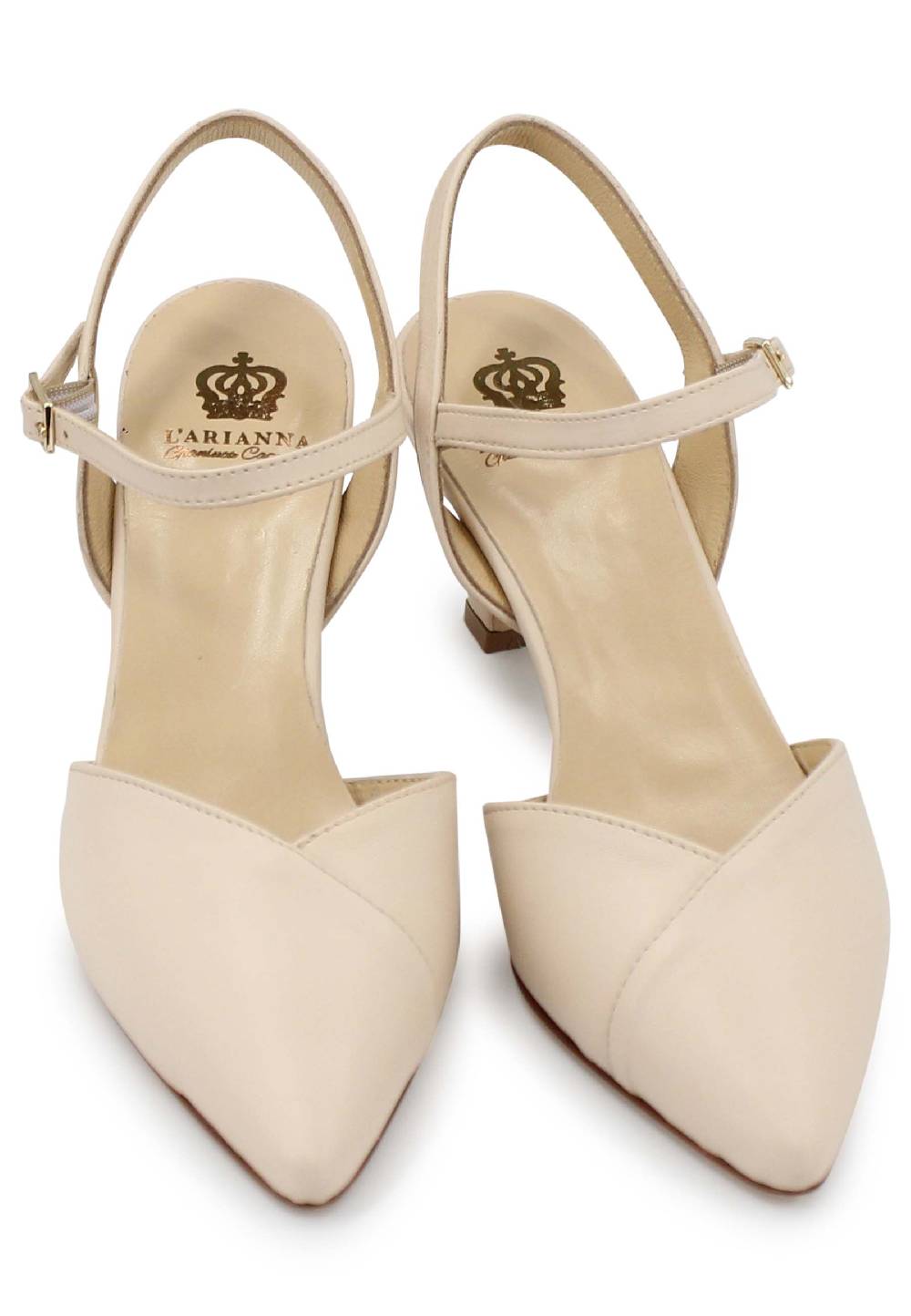 L'ARIANNA Decollete de1541 donna in pelle beige con cinturino alla caviglia Nuovo