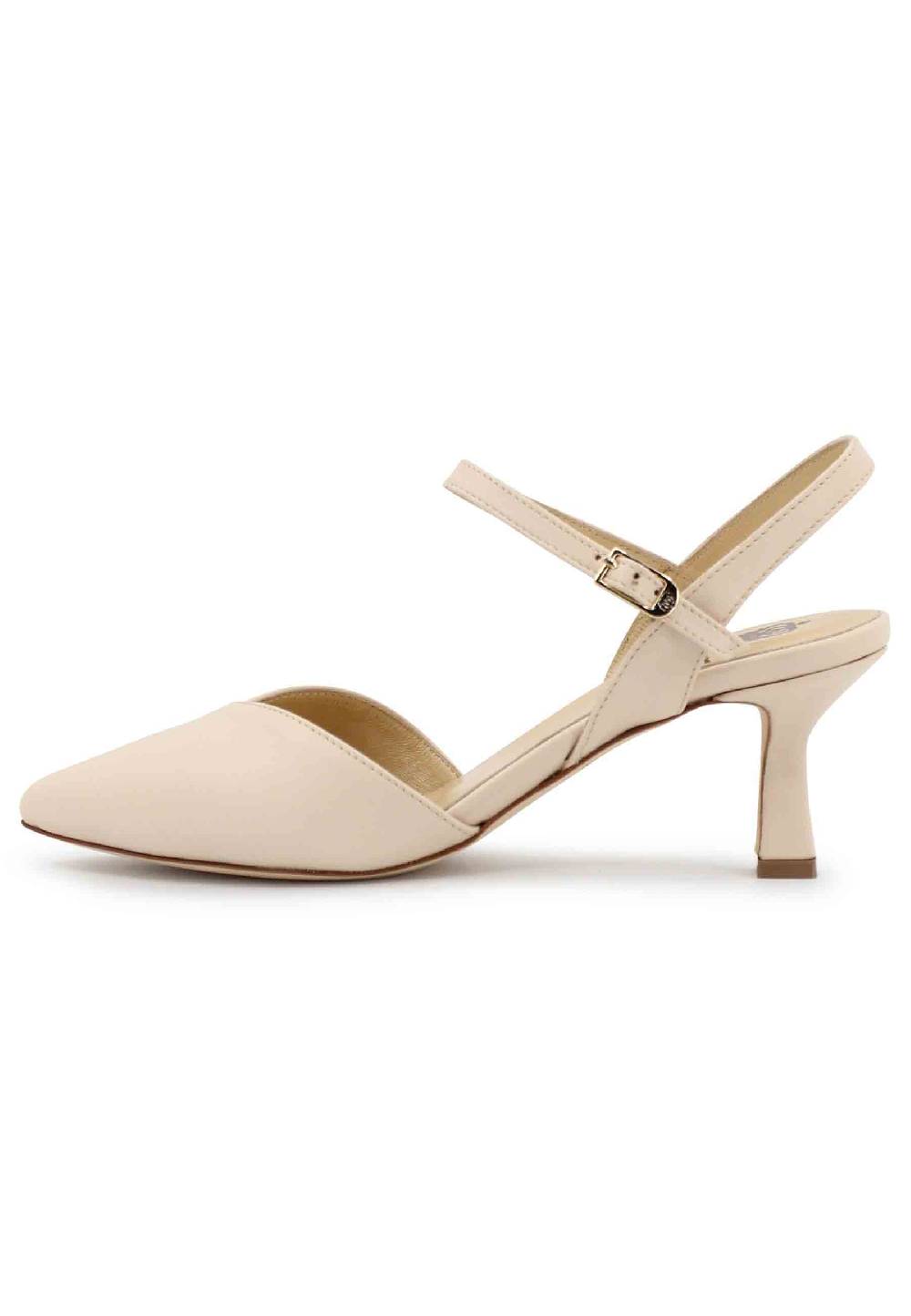 L'ARIANNA Decollete de1541 donna in pelle beige con cinturino alla caviglia Nuovo