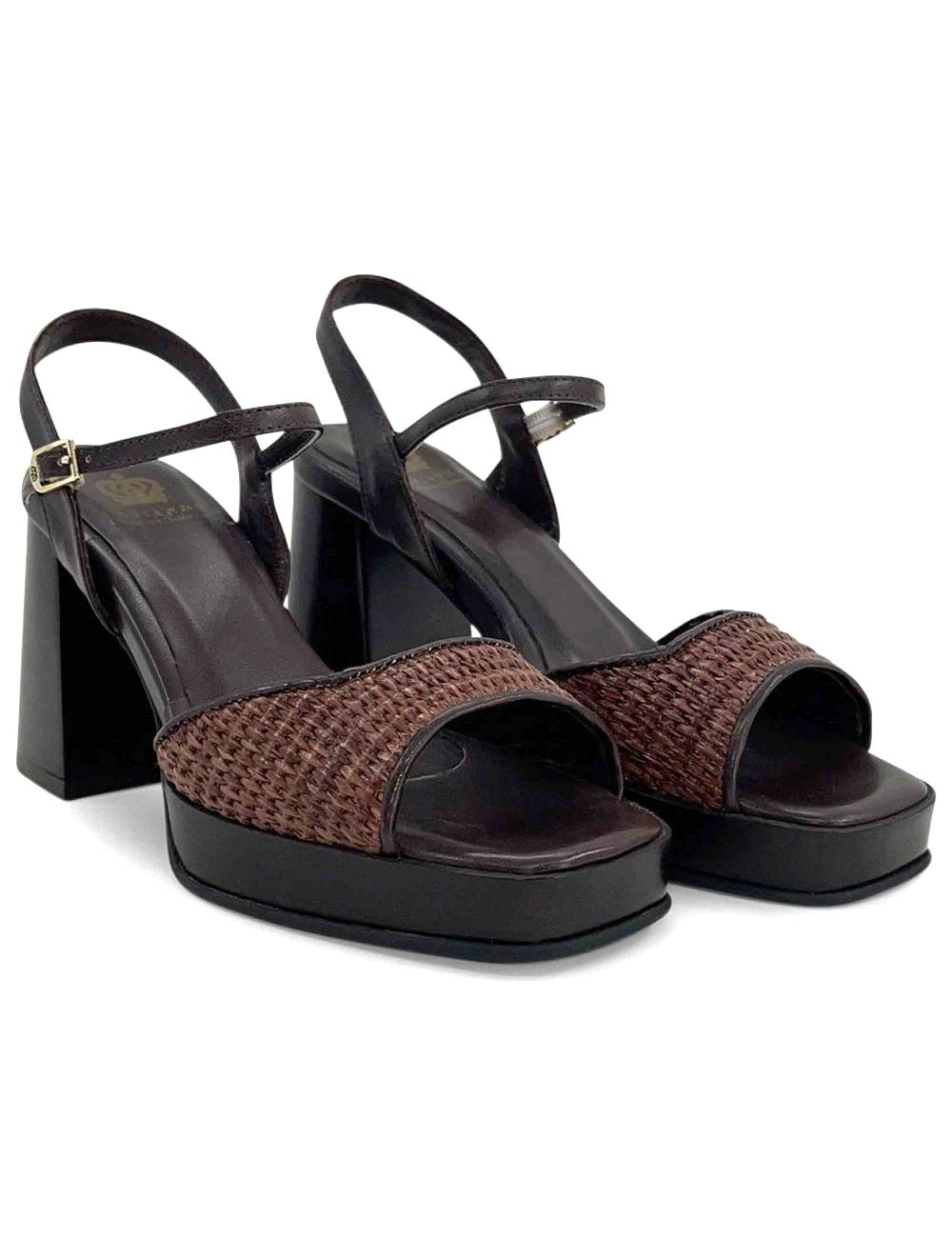 L'ARIANNA sandali ds1738/c in pitti moro con plateu e cinturino in pelle alla caviglia Vendita