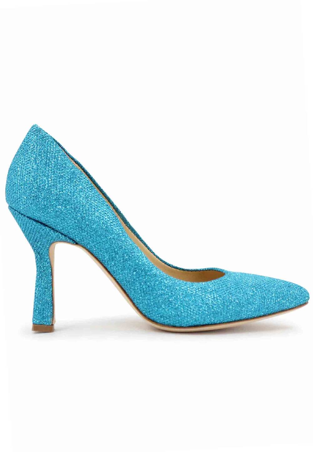 L'ARIANNA Decollete DE1002/RT donna in tessuto lux azzurro con tacco alto