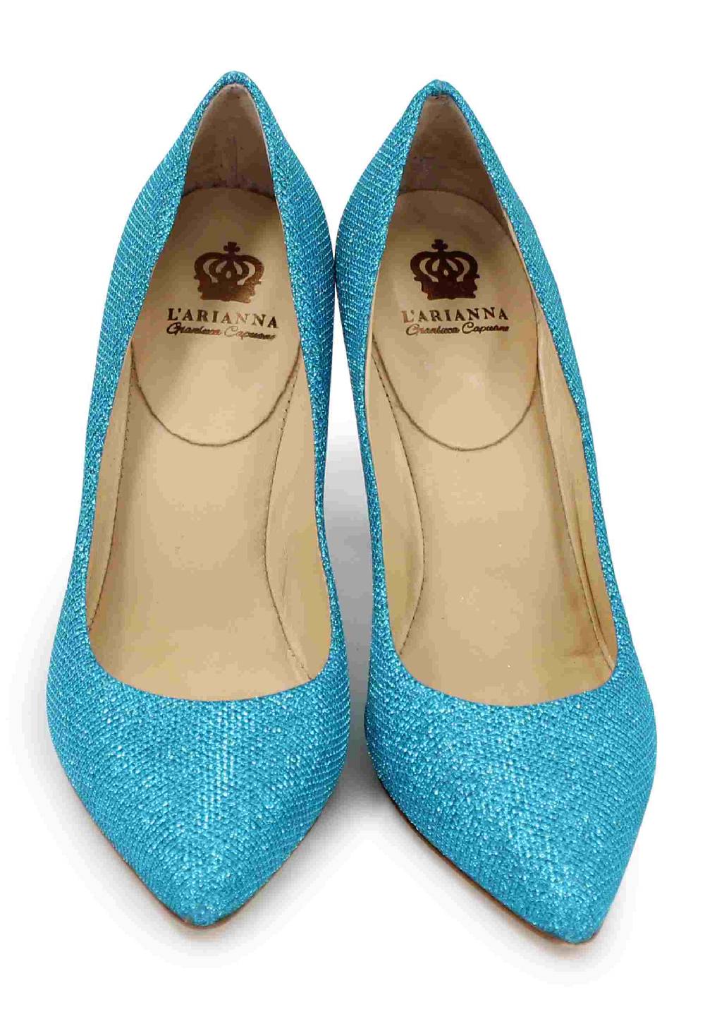 L'ARIANNA Decollete DE1002/RT donna in tessuto lux azzurro con tacco alto Spedizione Gratuita