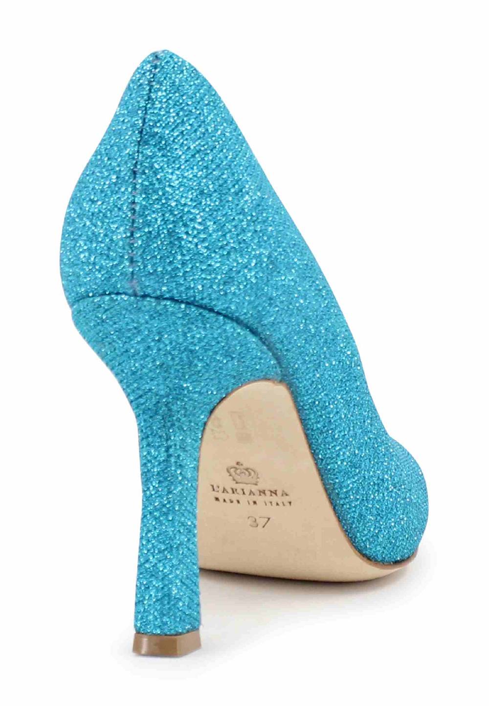 L'ARIANNA Decollete DE1002/RT donna in tessuto lux azzurro con tacco alto Spedizione Gratuita