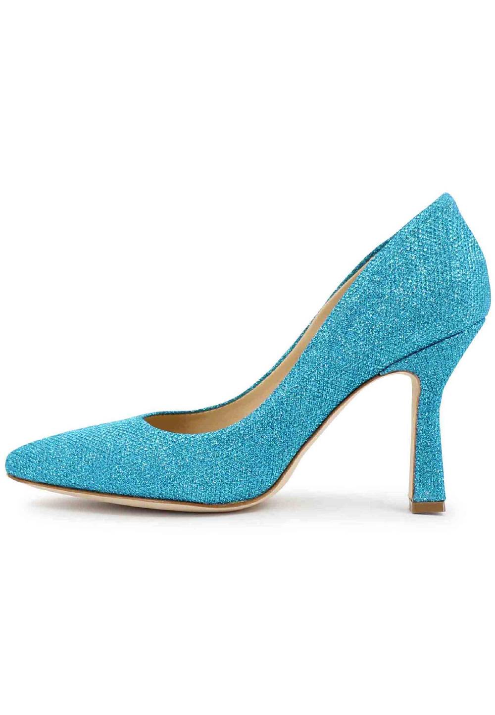 L'ARIANNA Decollete DE1002/RT donna in tessuto lux azzurro con tacco alto Spedizione Gratuita