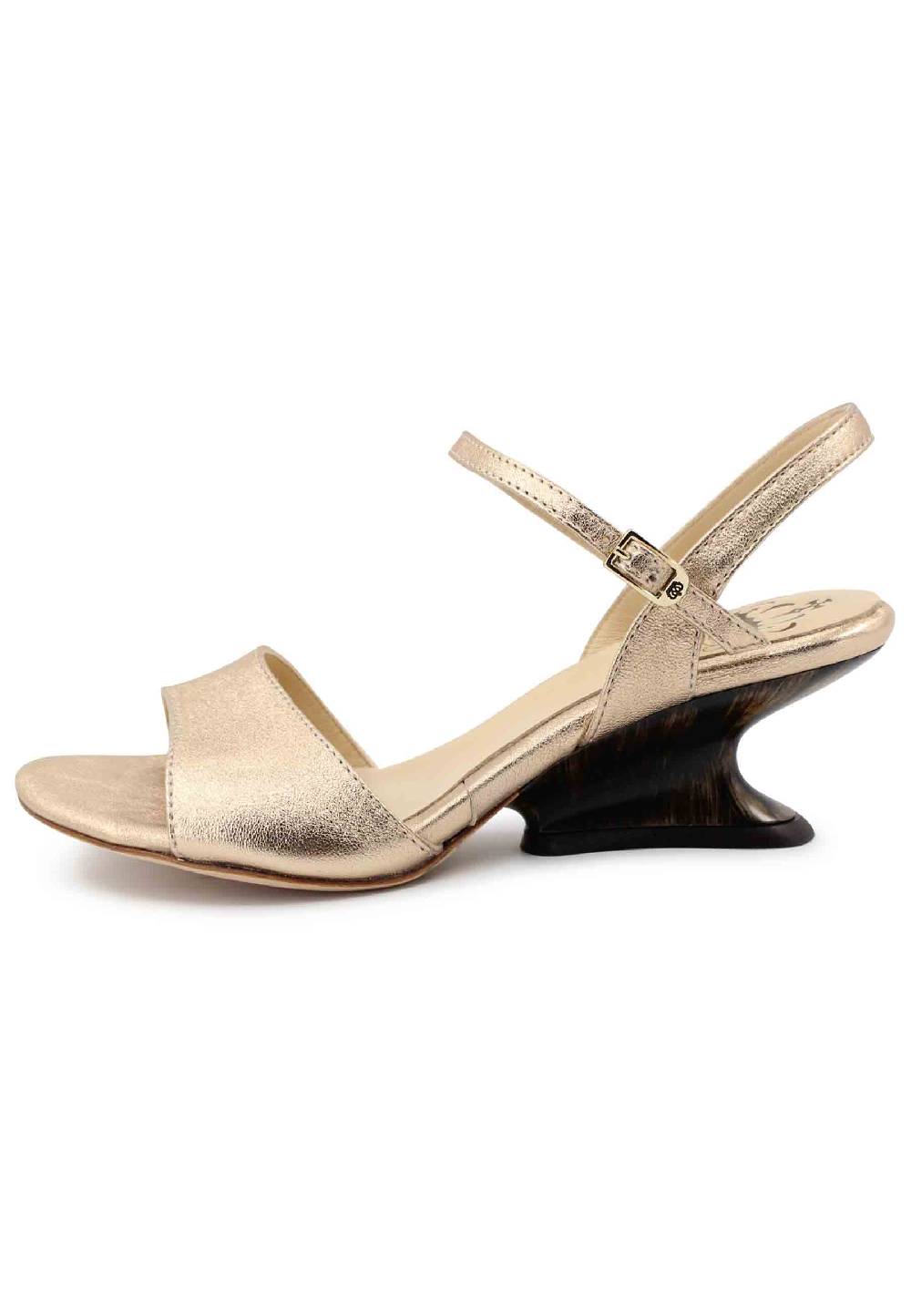 L'ARIANNA Sandali donna in pelle laminata nude con zeppa bassa Qualità Garantita