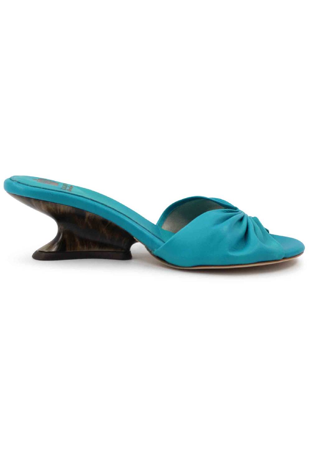 L'ARIANNA Sandali donna in pelle azzurra con zeppa bassa