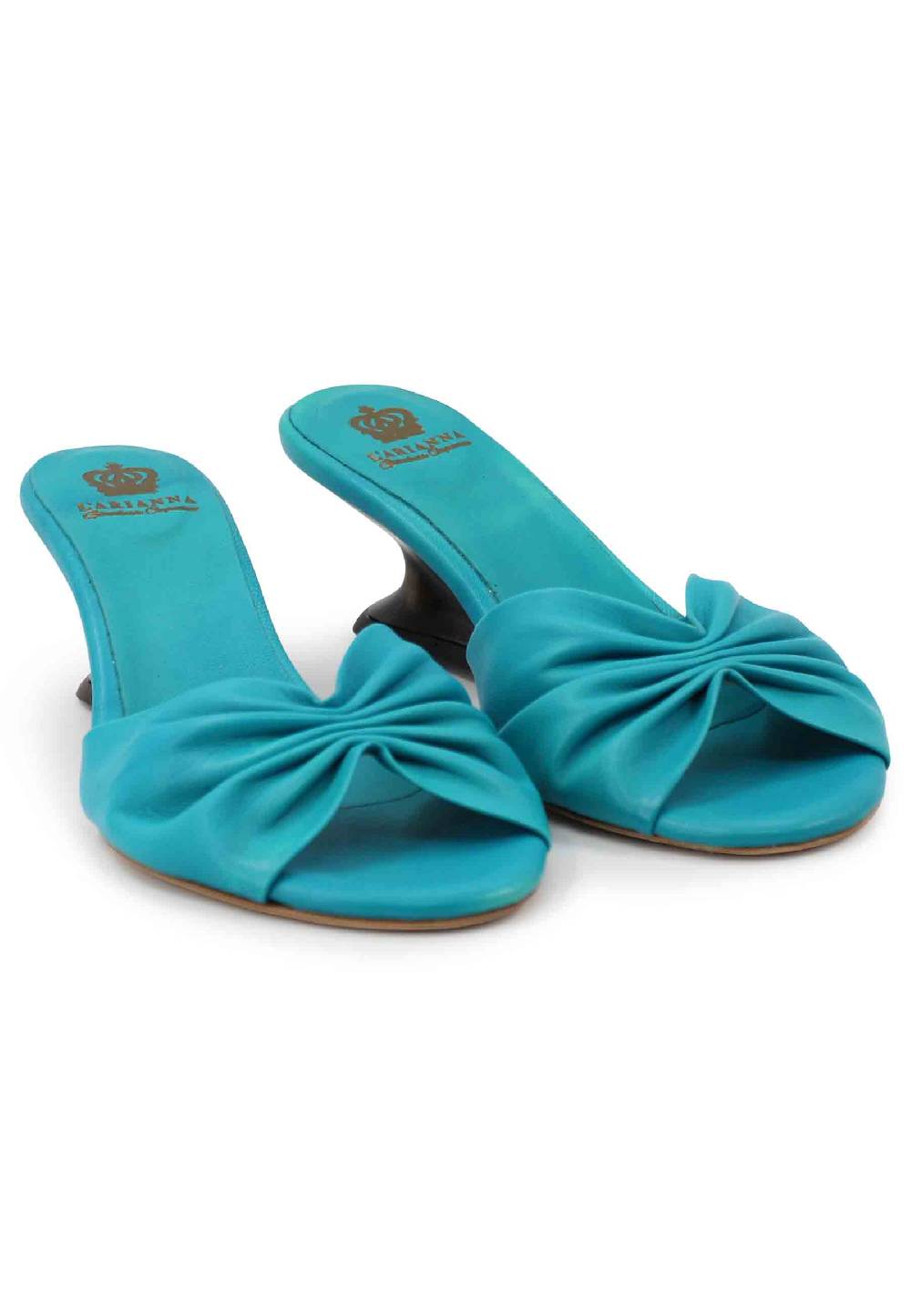 L'ARIANNA Sandali donna in pelle azzurra con zeppa bassa Negozi Online