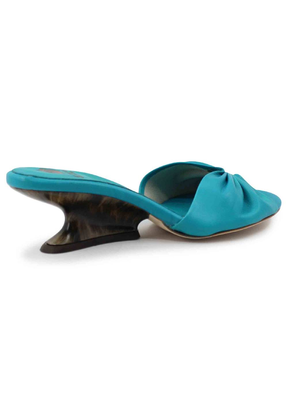 L'ARIANNA Sandali donna in pelle azzurra con zeppa bassa Negozi Online