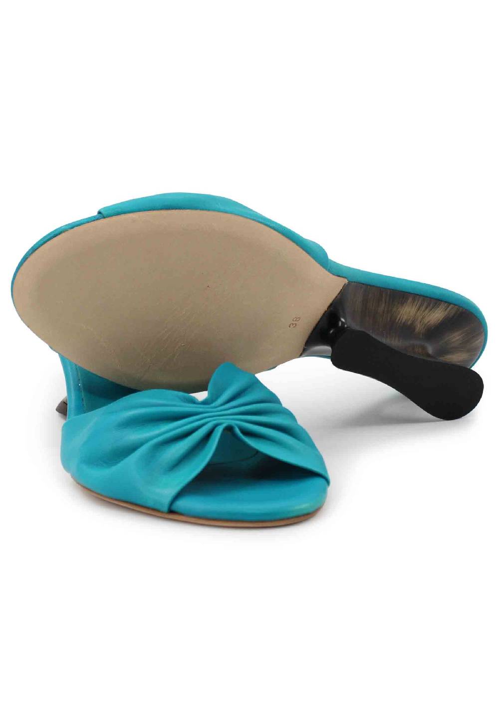 L'ARIANNA Sandali donna in pelle azzurra con zeppa bassa Negozi Online