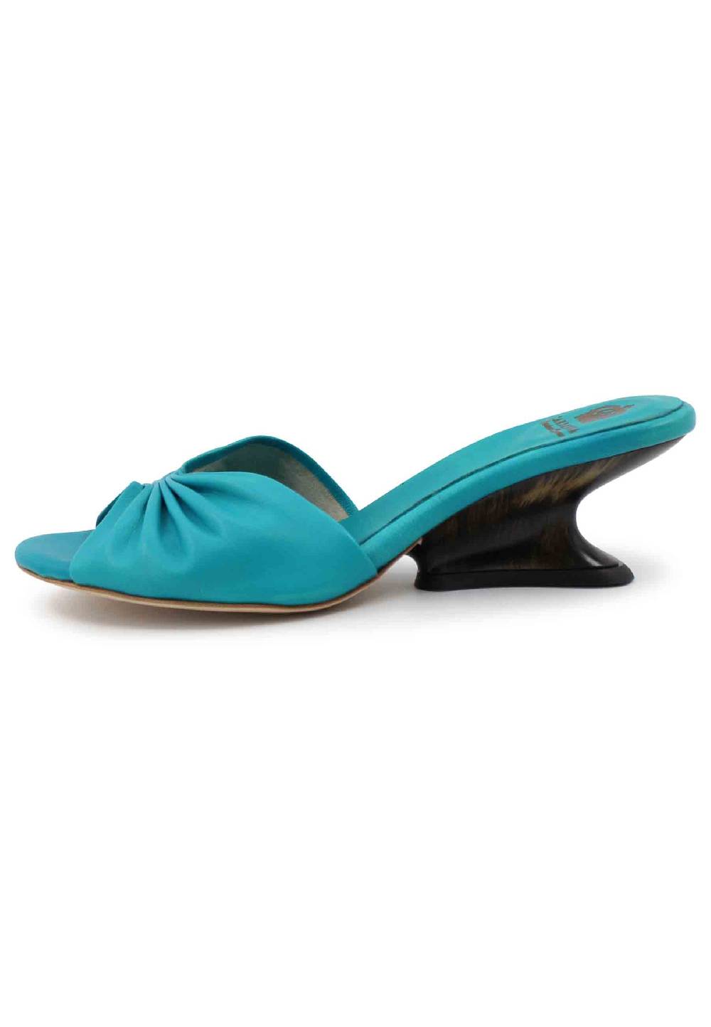 L'ARIANNA Sandali donna in pelle azzurra con zeppa bassa Negozi Online