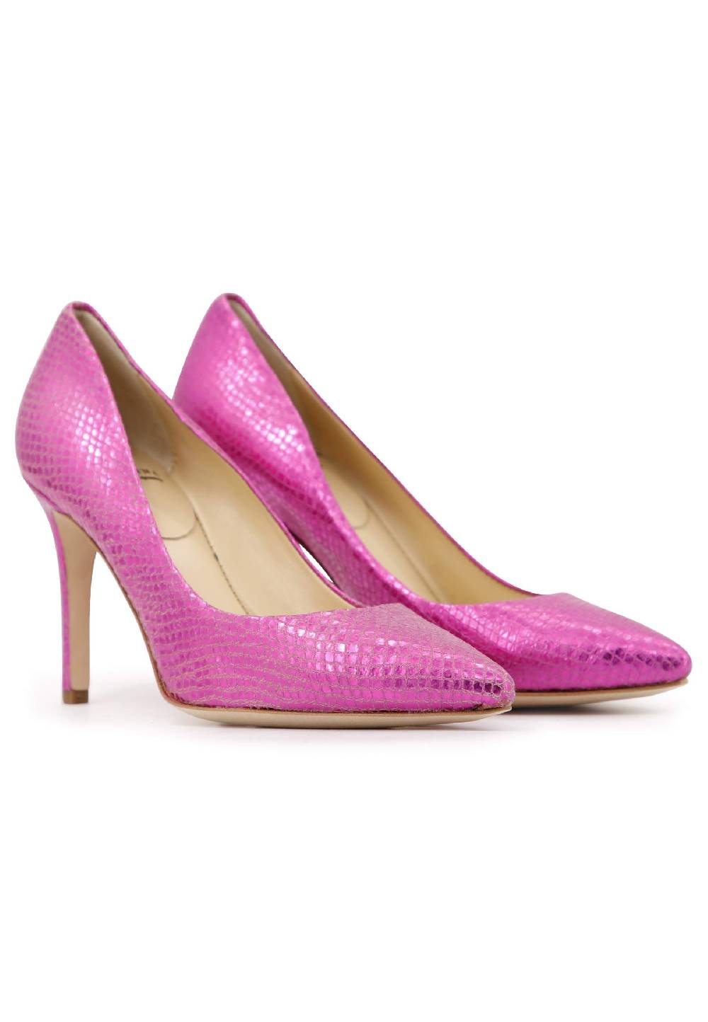 L'ARIANNA Decollete donna in pelle stampata laminata fuxia con tacco alto Acquista Ora