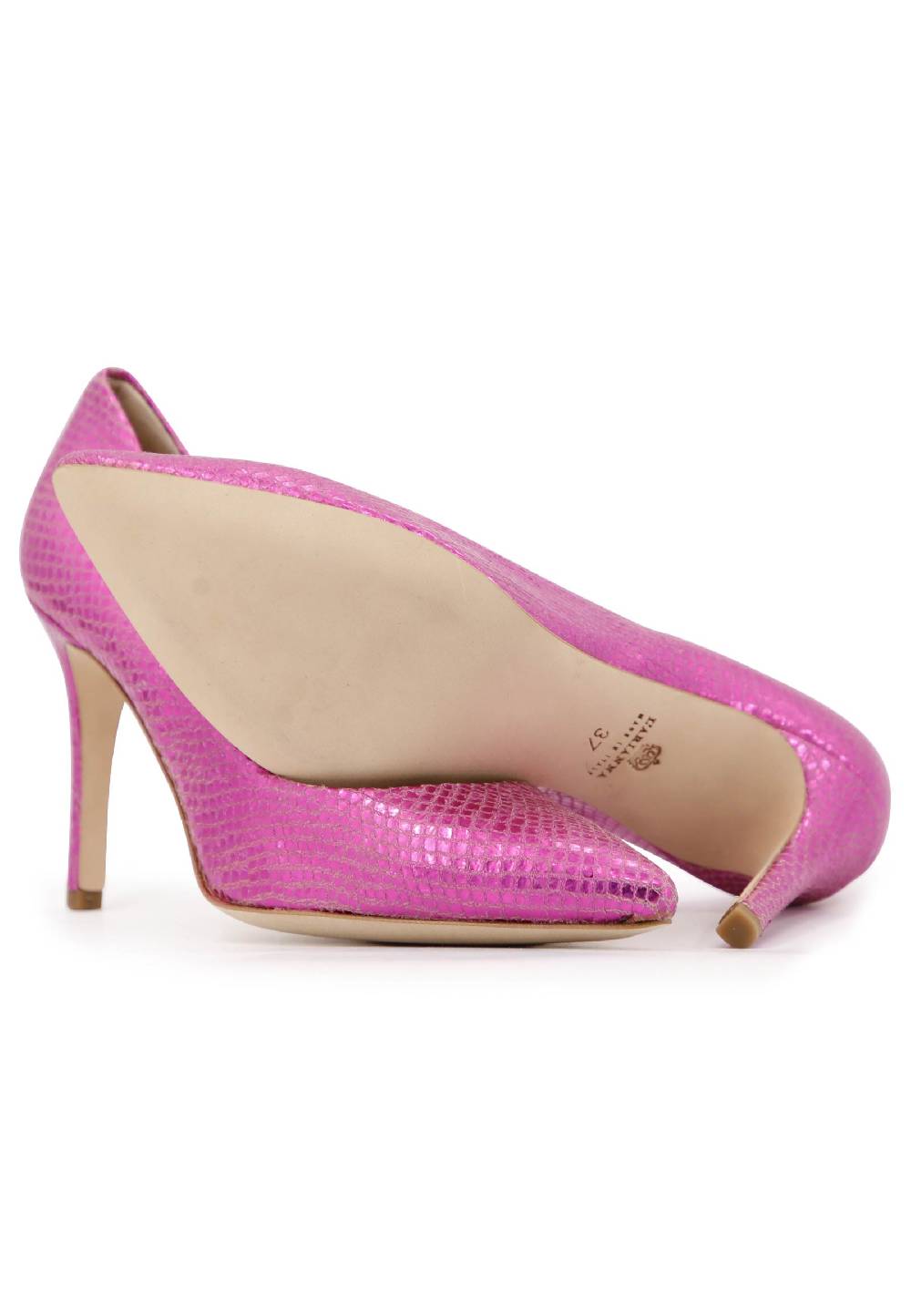 L'ARIANNA Decollete donna in pelle stampata laminata fuxia con tacco alto Acquista Ora