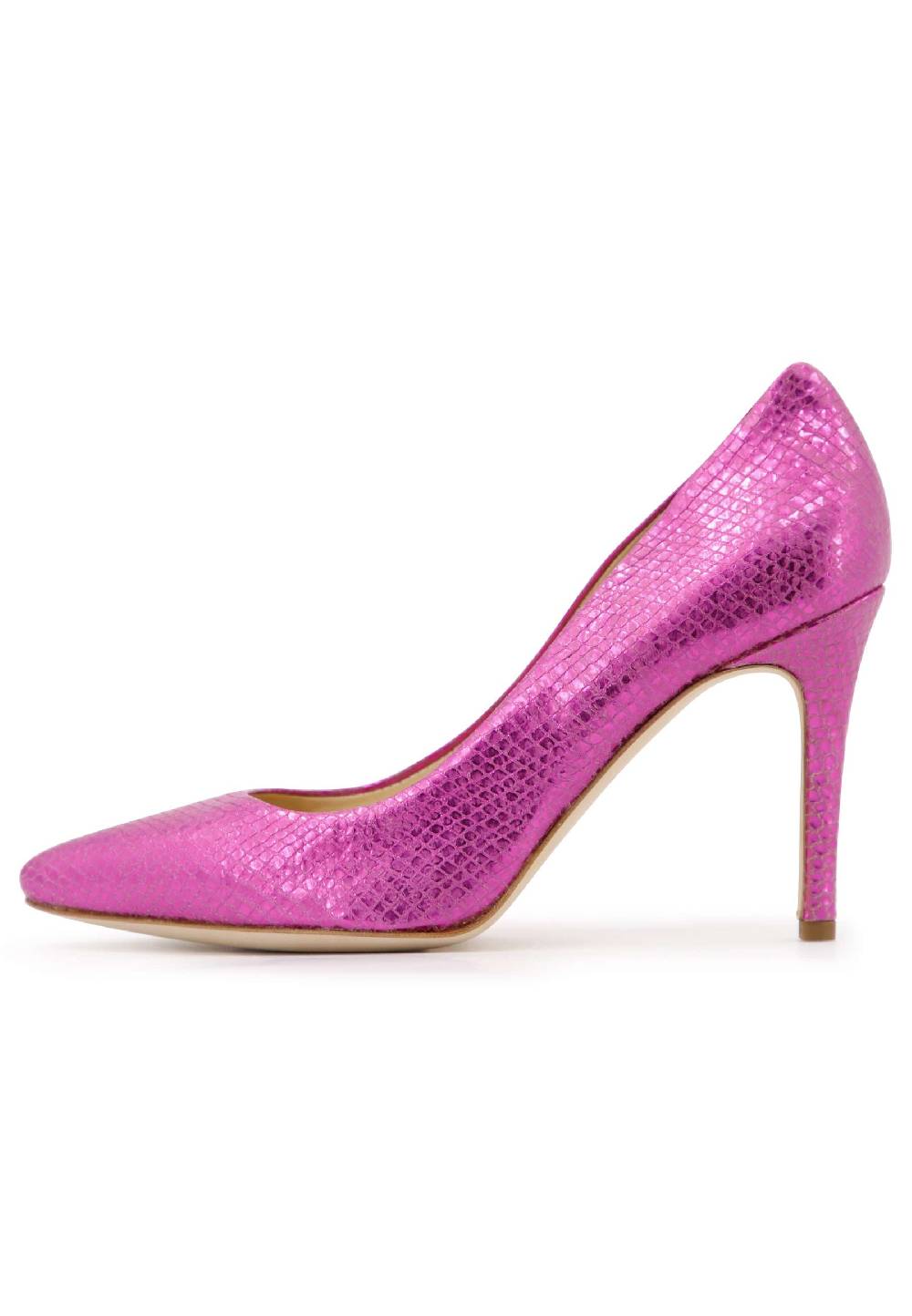 L'ARIANNA Decollete donna in pelle stampata laminata fuxia con tacco alto Acquista Ora