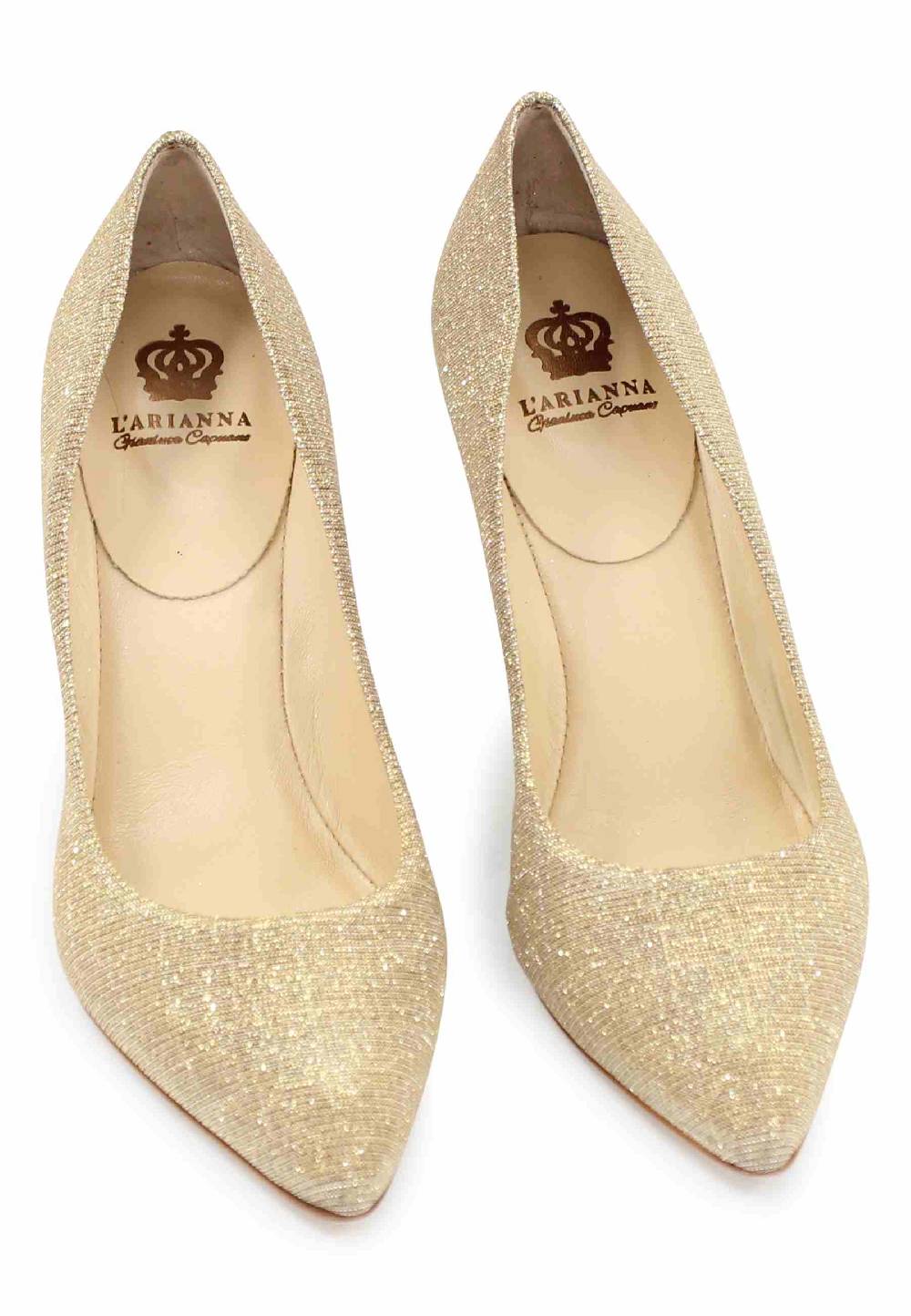 L'ARIANNA Decollete DE1002/RT in tessuto lux oro con tacco alto Consegna Veloce
