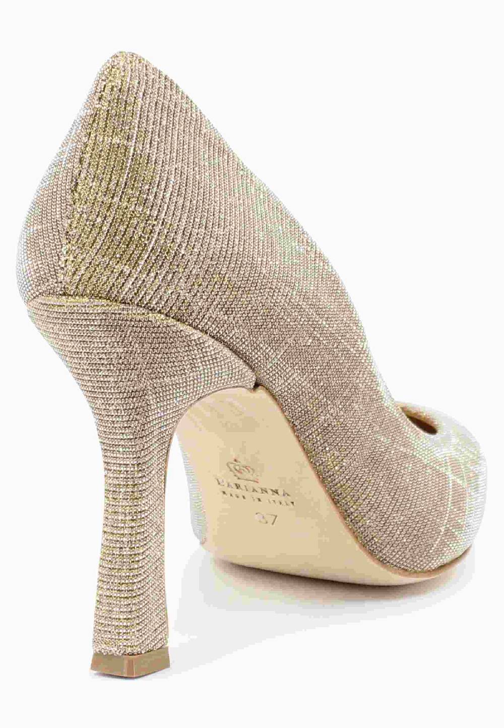 L'ARIANNA Decollete DE1002/RT in tessuto lux oro con tacco alto Consegna Veloce